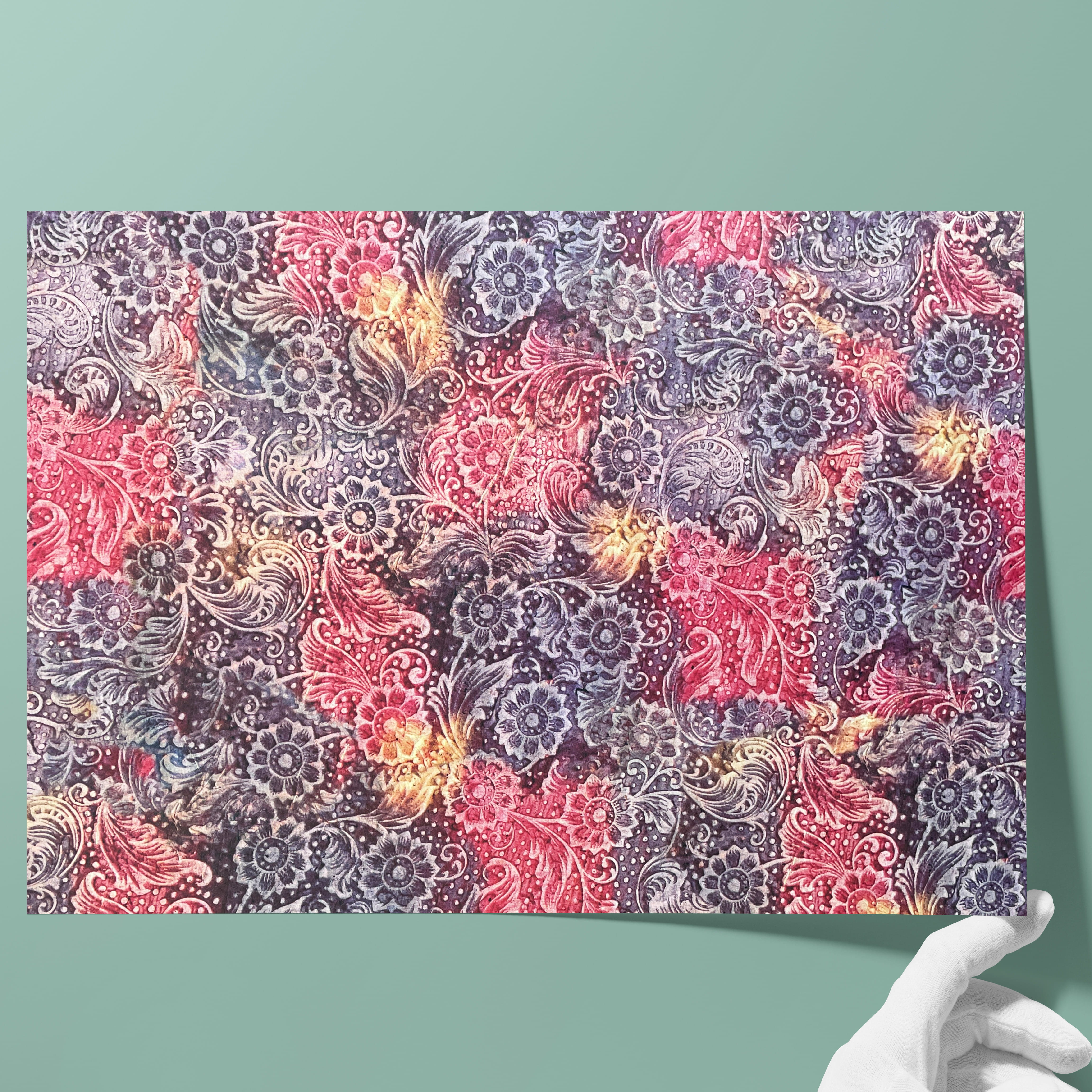 Papier décoré • Grammage: 85 g/m² - papier imprimé utilisé comme papier de couverture pour livres, bôites, emballages, Origami, Scrapbooking... - image-1