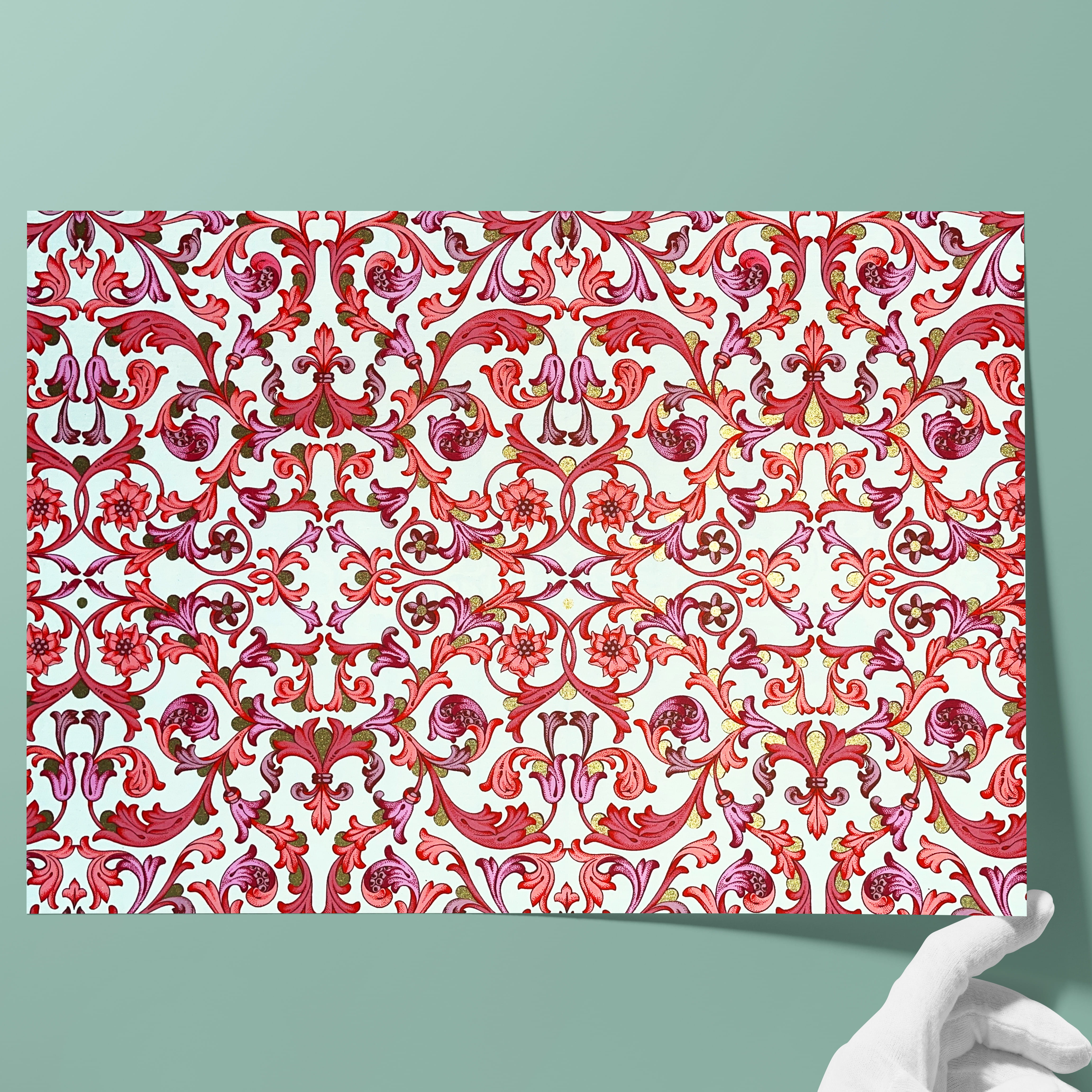 Papier florentine, matte - Couleur 136 - Petit Fleur No. 1 - papier italien utilisé comme papier de couverture de livres, boîtes etc. ou pou... - image-1