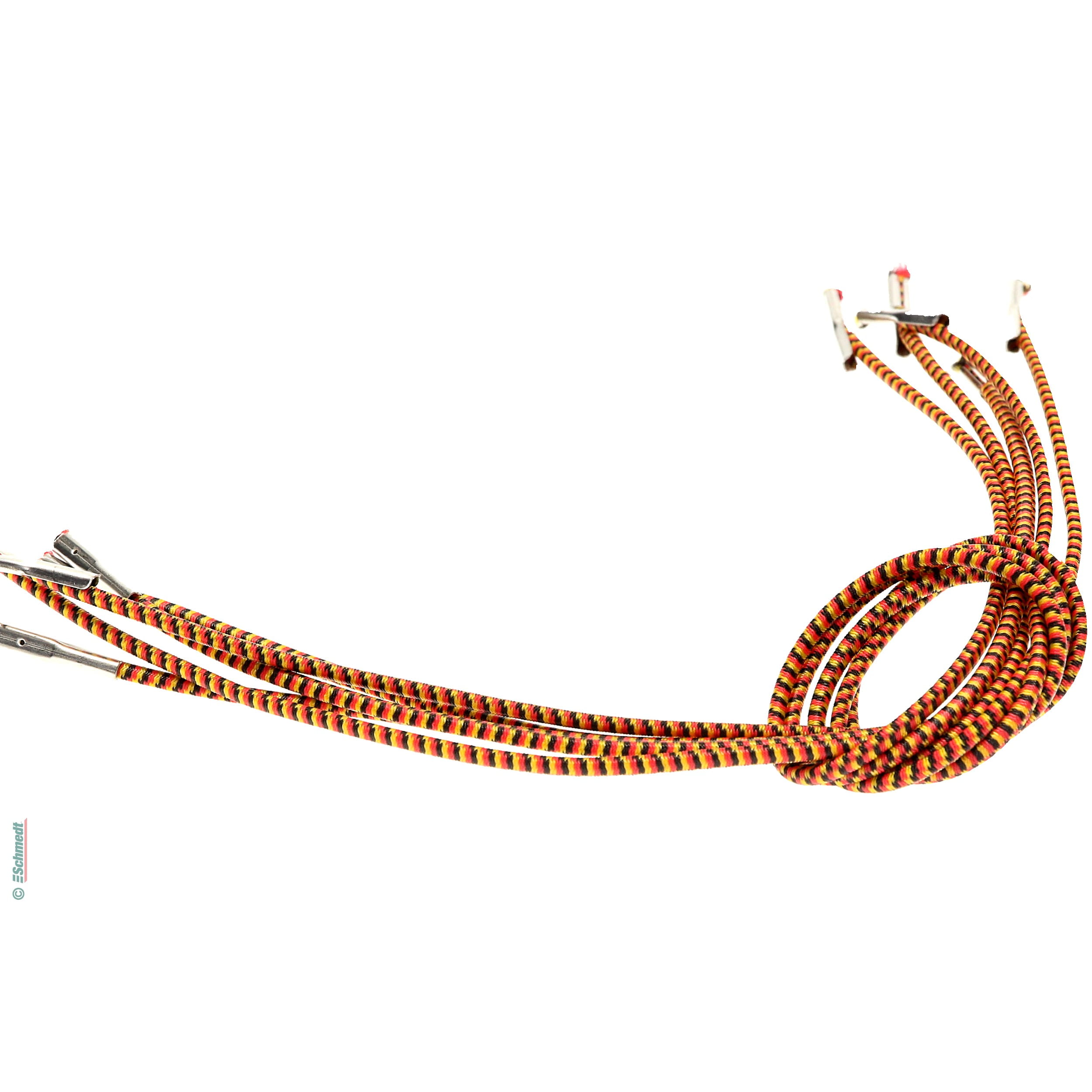 Mappengummis mit Metallsplinten - Farbe 113 - schwarz/rot/gold - Gummizugschnüre als Verschluss für Bücher, Taschenkalender, Mappen, Ordner,...