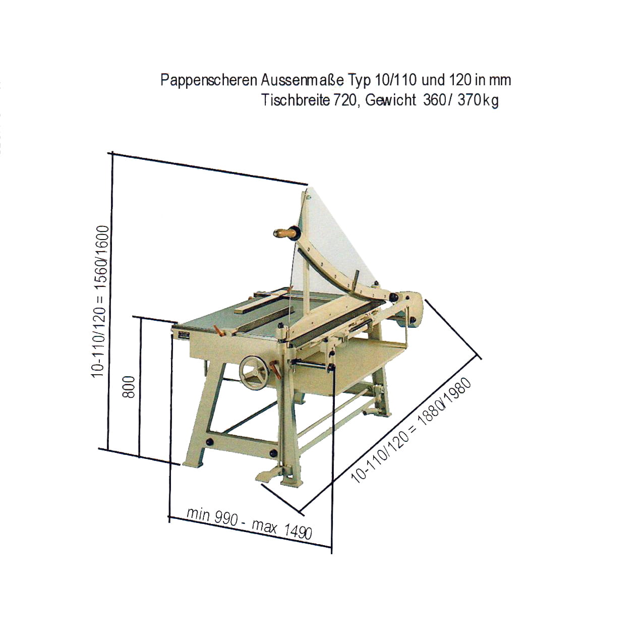 Board shears Type 10 - Cutting length (in mm) 1100 - Table width (in mm) 720 - Heavy-duty board shears to trim board and cardboard up to app...