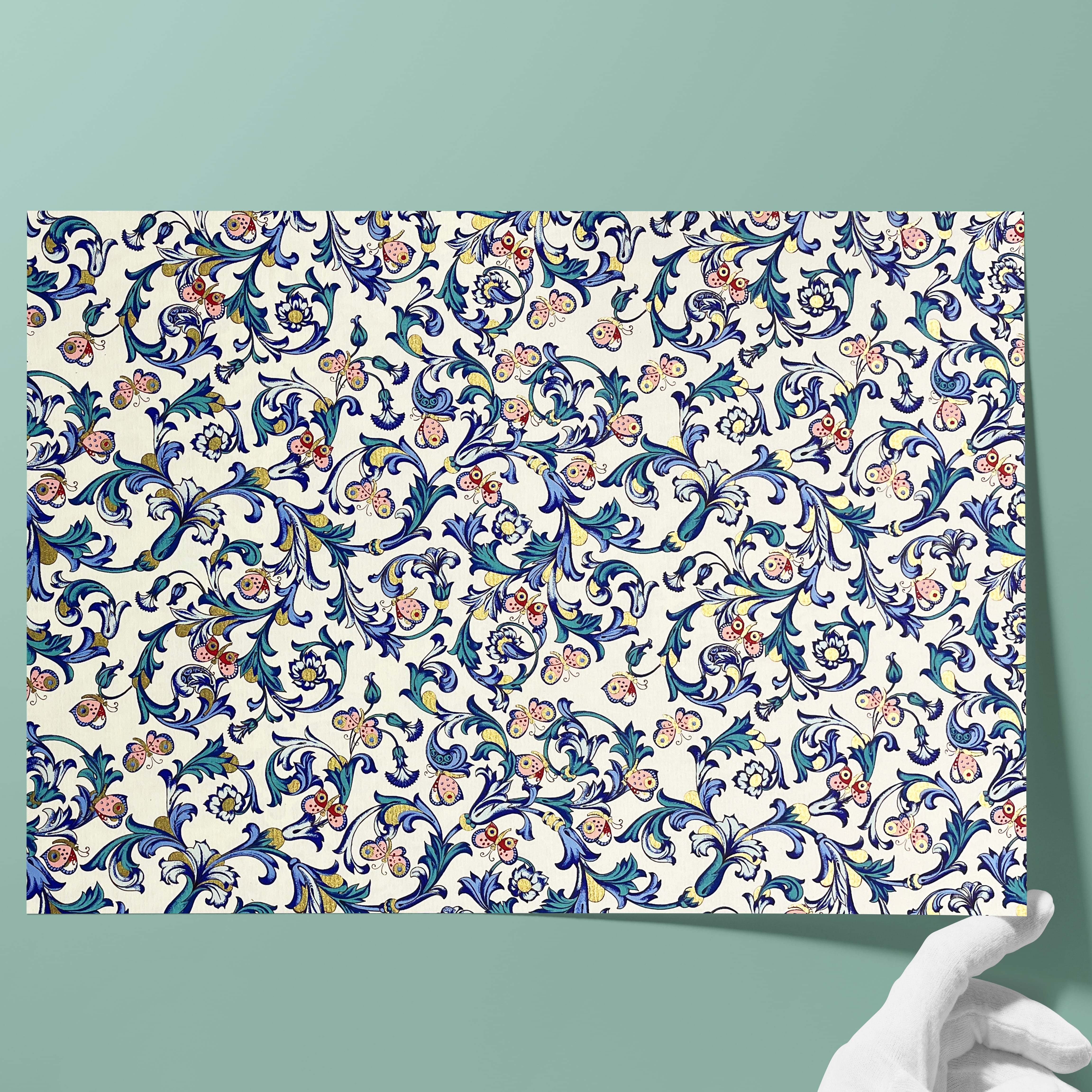 Papel florentino mate - Color 143 - Mariposas italianas - papel italiano cobertor para libros, cajas y estuches o para forrar el interior de... - imagen-1