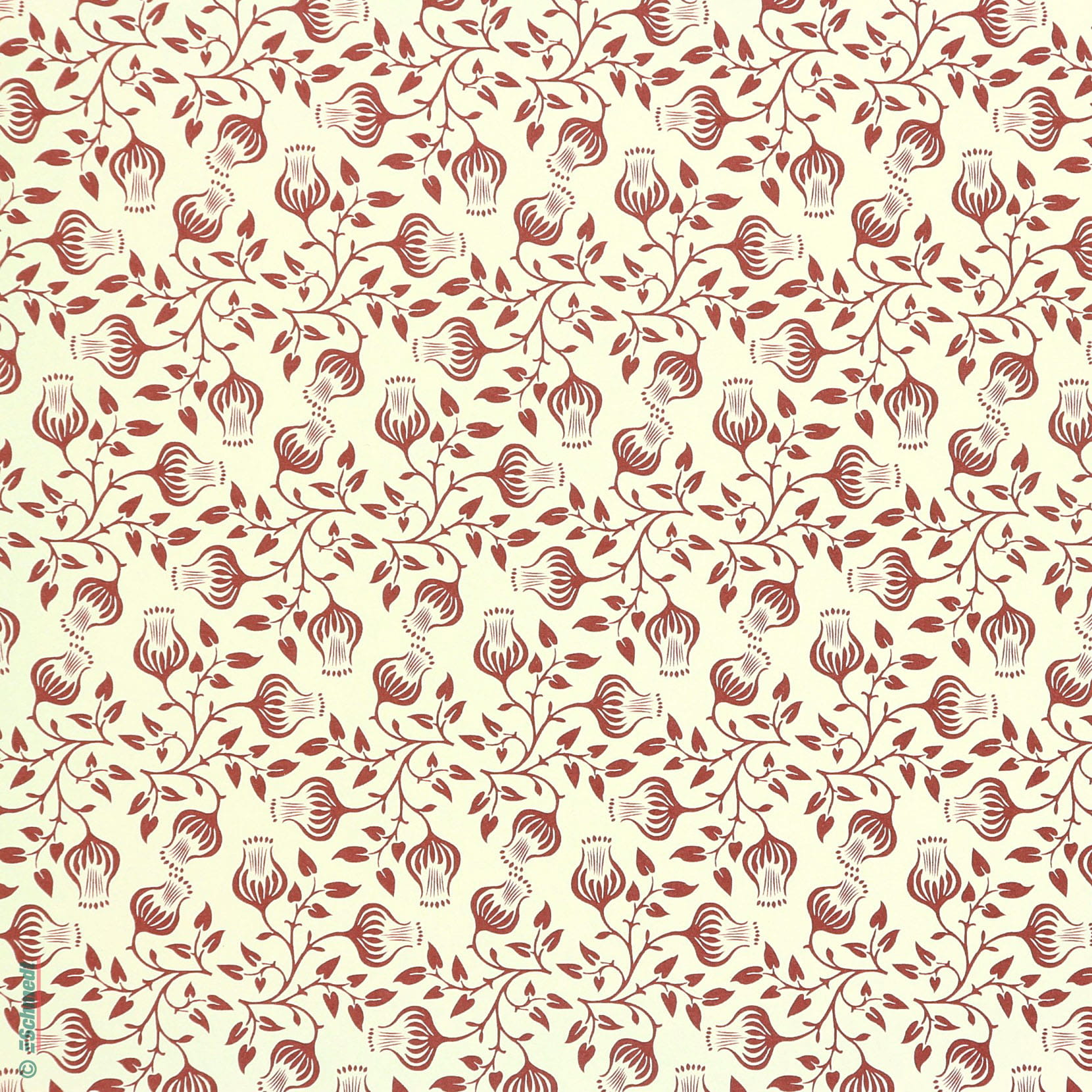 Leipzig endpaper - traditional decorated paper - Colour 023 - Flowers bordeaux - used as endsheet and as cover paper for books, albums, boxe...