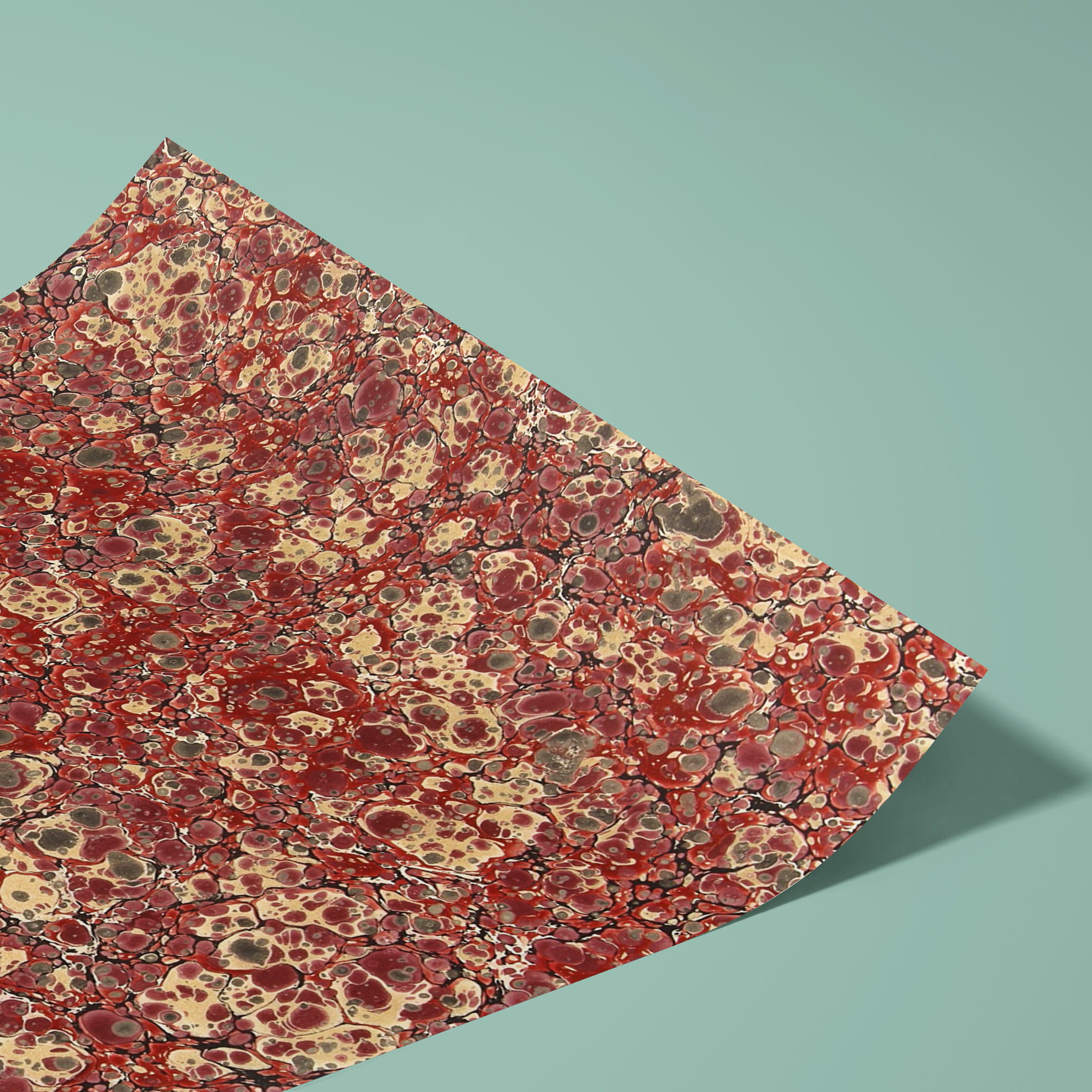 Papier marbré véritable, fait à la main - Couleur 408 - rouge&gris - Grammage 90 g/m² - pour couvertures de livres, boîtes et pour le bricol... - image-1