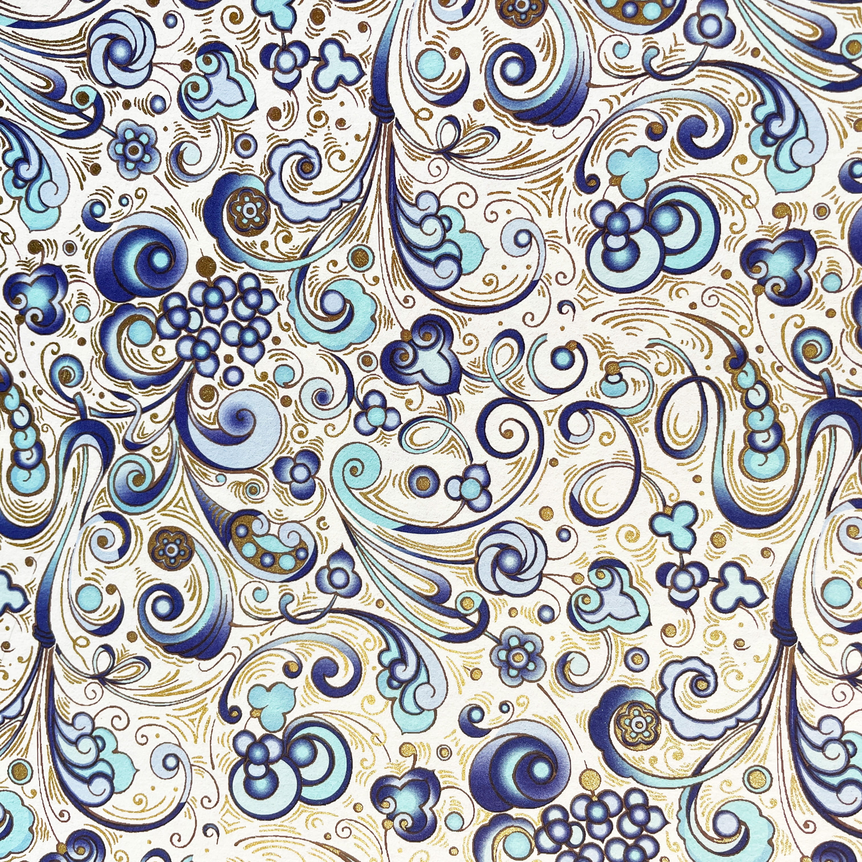 Papier florentine, matte - Couleur 118 - Ornements de fantaisie bleus - papier italien utilisé comme papier de couverture de livres, boîtes ... - image-1
