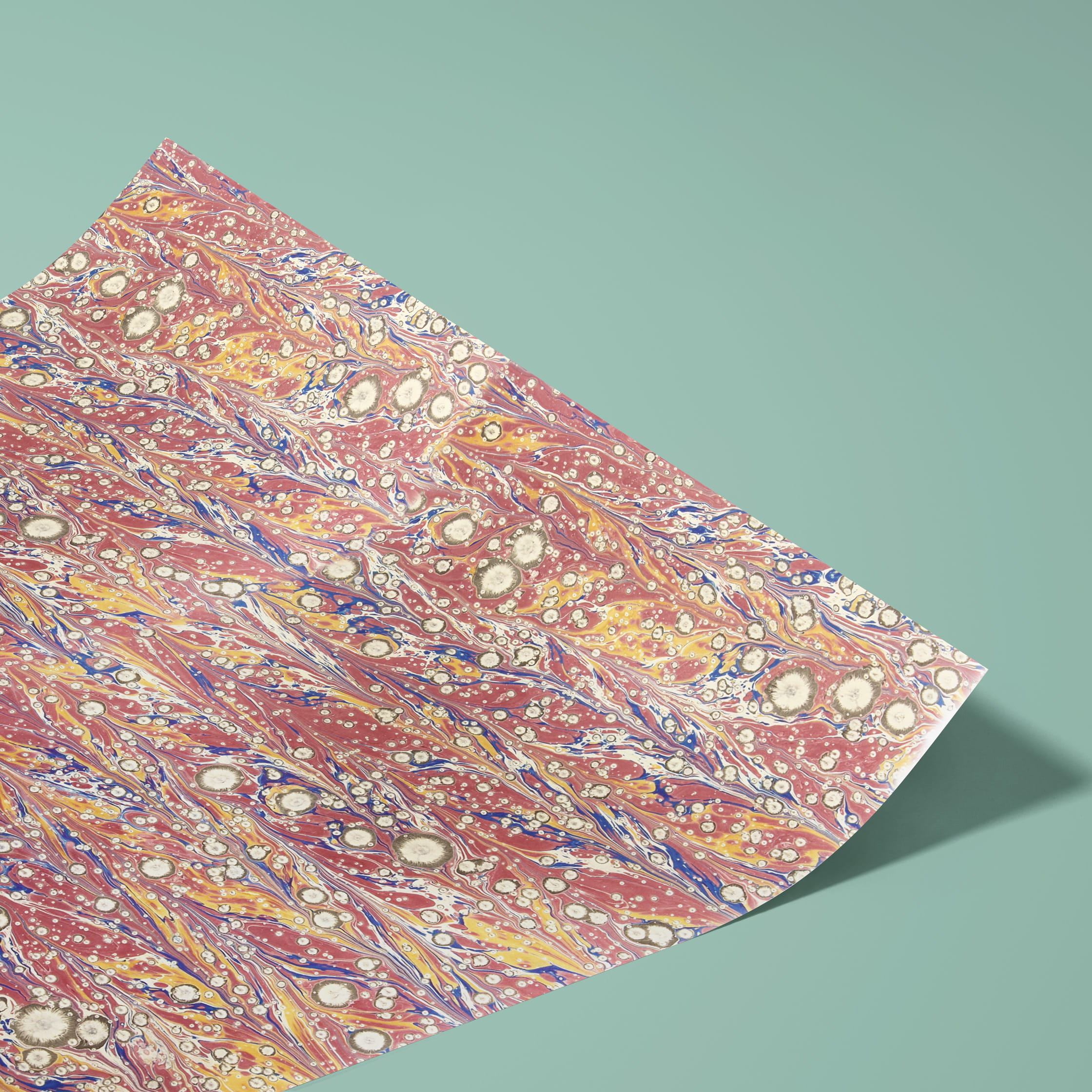 Papier marbré véritable, fait à la main - Couleur 666 - tache solaire, multicolore - Grammage 90 g/m² - pour couvertures de livres, boîtes e... - image-1