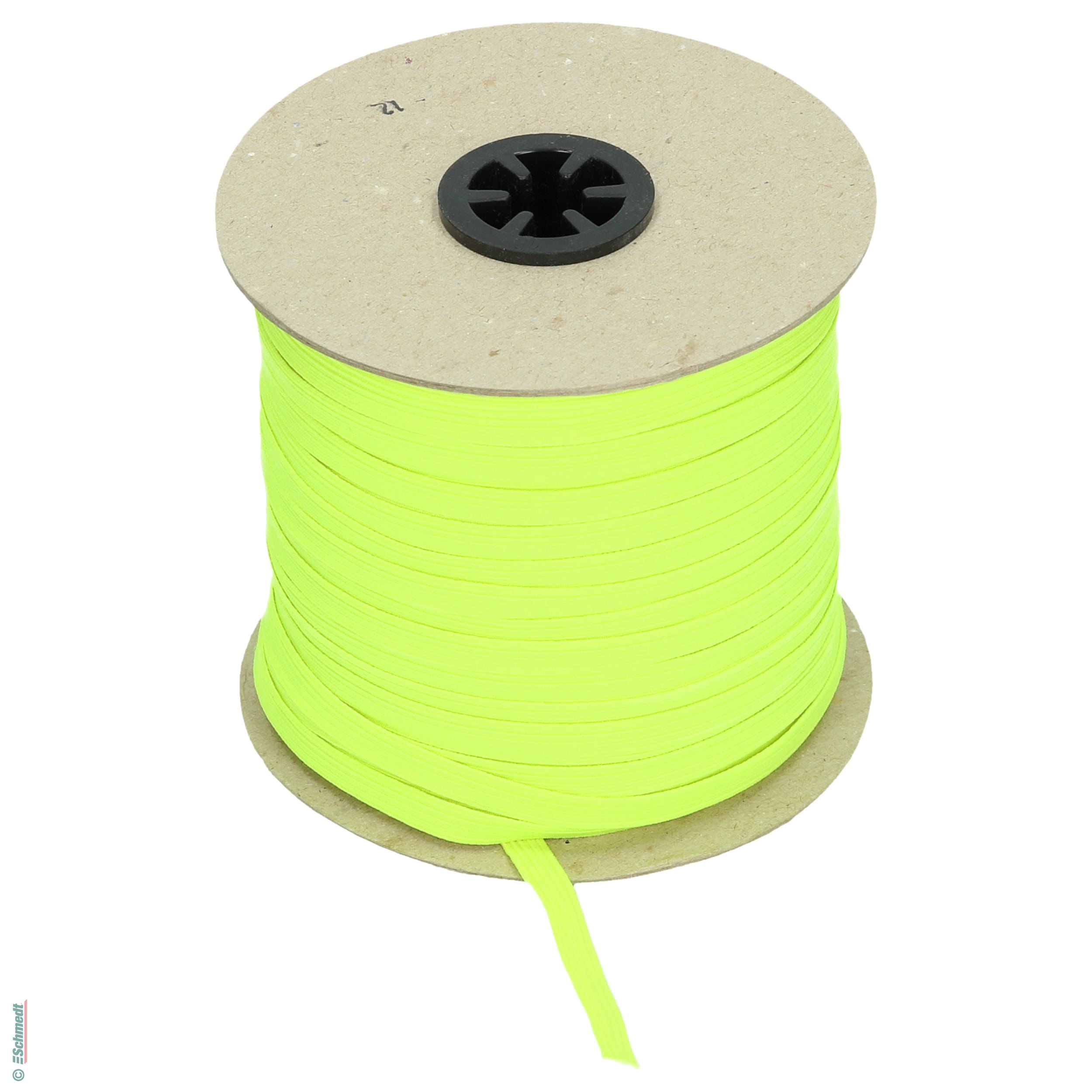 Ruban plat en caoutchouc, élastique • env. 7 mm de large - Couleur 021 - jaune néon - Longueur des rlx (en m) 100 - Peut aussi être équipée ...