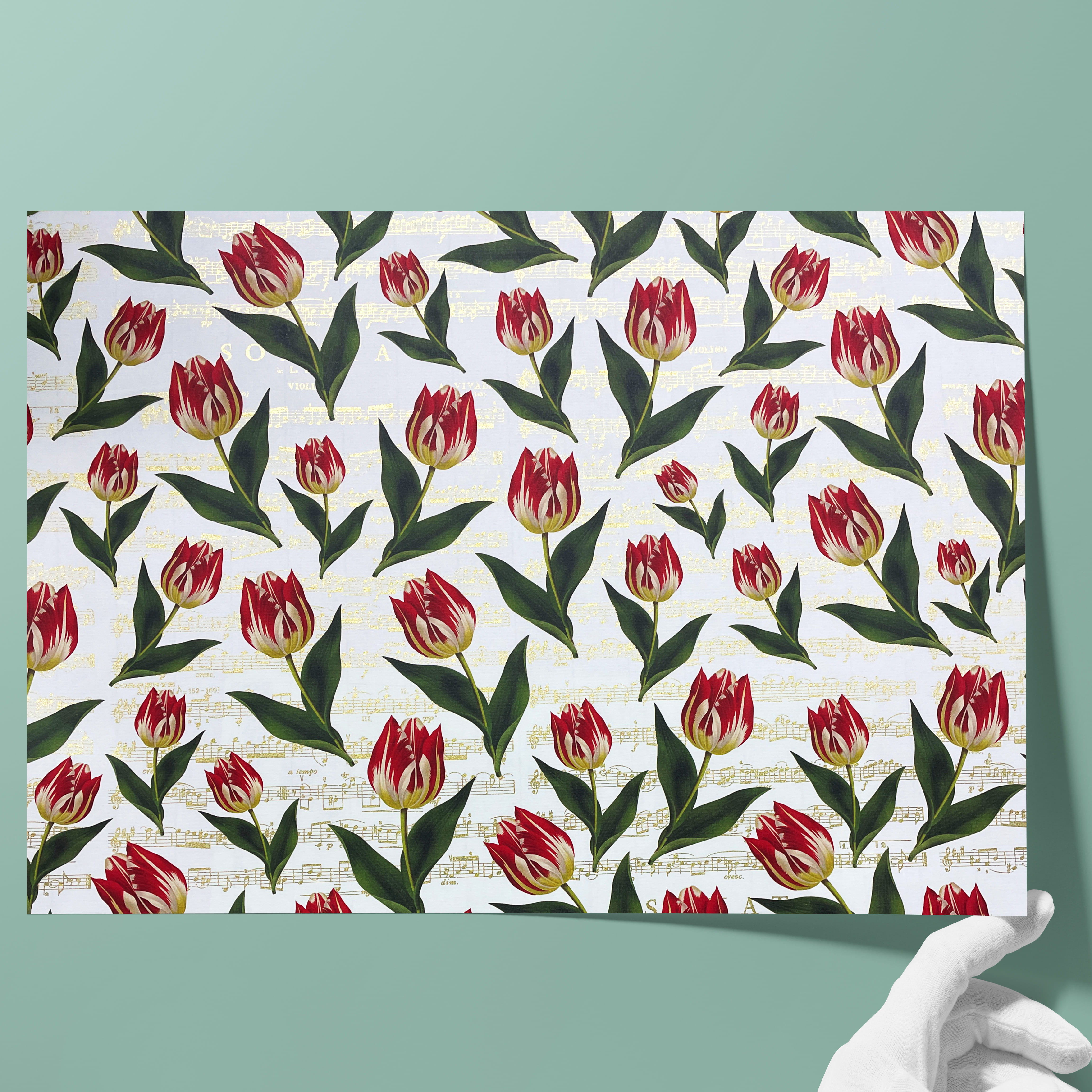 Papel florentino mate - Color 077 - tulipanes musicales - papel italiano cobertor para libros, cajas y estuches o para forrar el interior de... - imagen-1