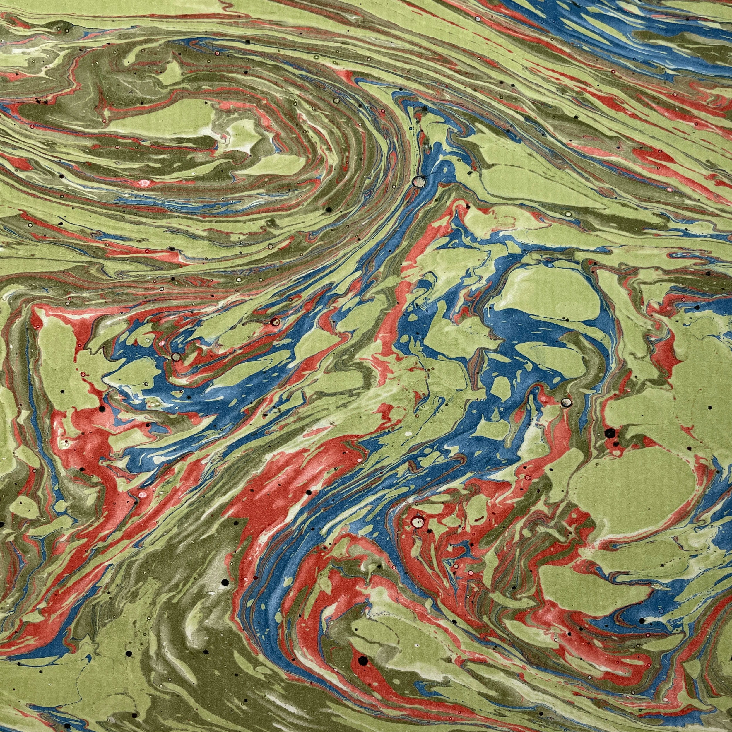 Papier marbré français véritable - Couleur 060 - vert - Format 65 x 50 cm (ST)... - image-1