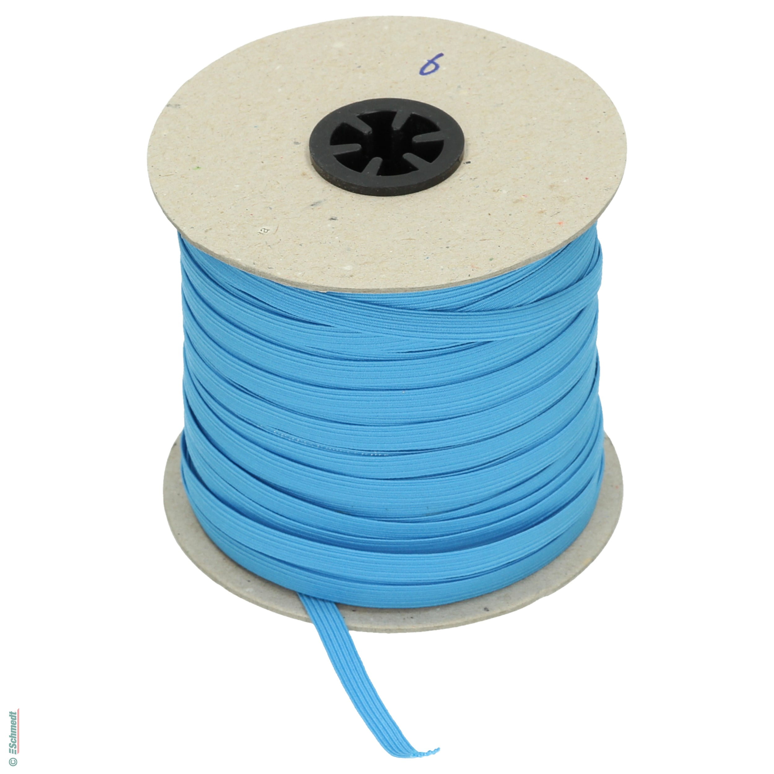 Ruban plat en caoutchouc, élastique • env. 7 mm de large - Couleur 005 - bleu clair - Longueur des rlx (en m) 100 - Peut aussi être équipée ...