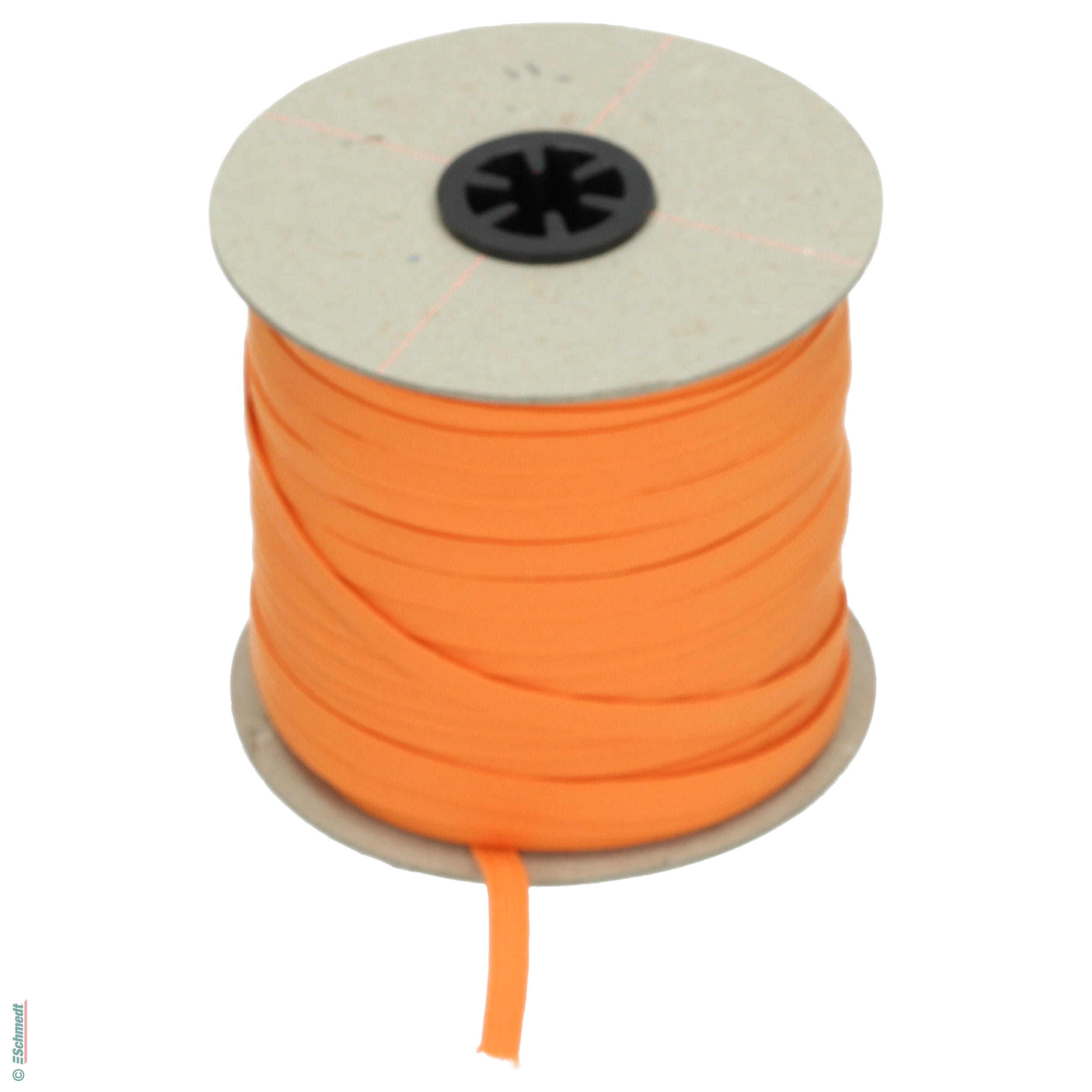 Ruban plat en caoutchouc, élastique • env. 7 mm de large - Couleur 012 - orange - Longueur des rlx (en m) 100 - Peut aussi être équipée de g...