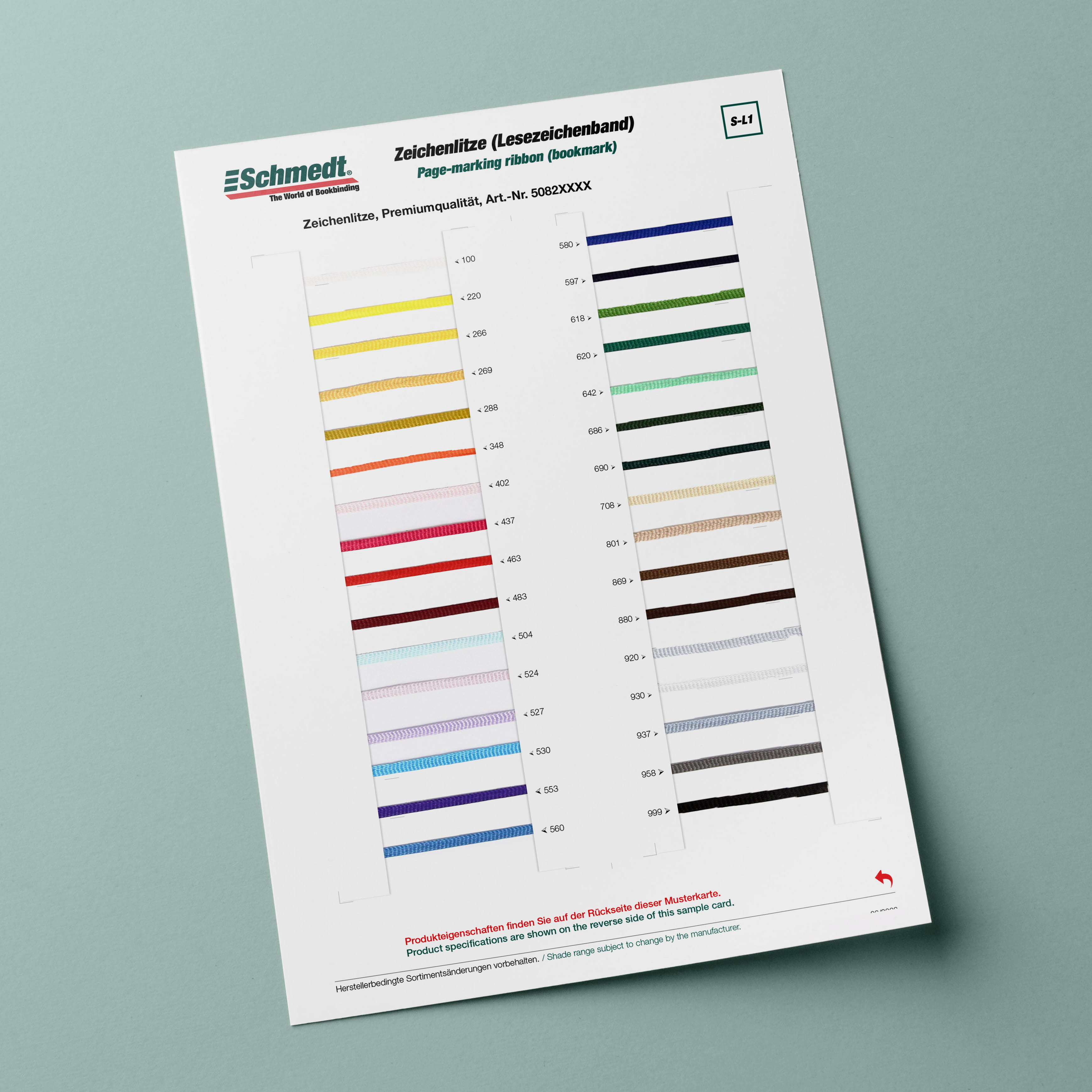 Sample card Bookmark - Type S-L1 Page-marking ribbon, premium quality... - image-1