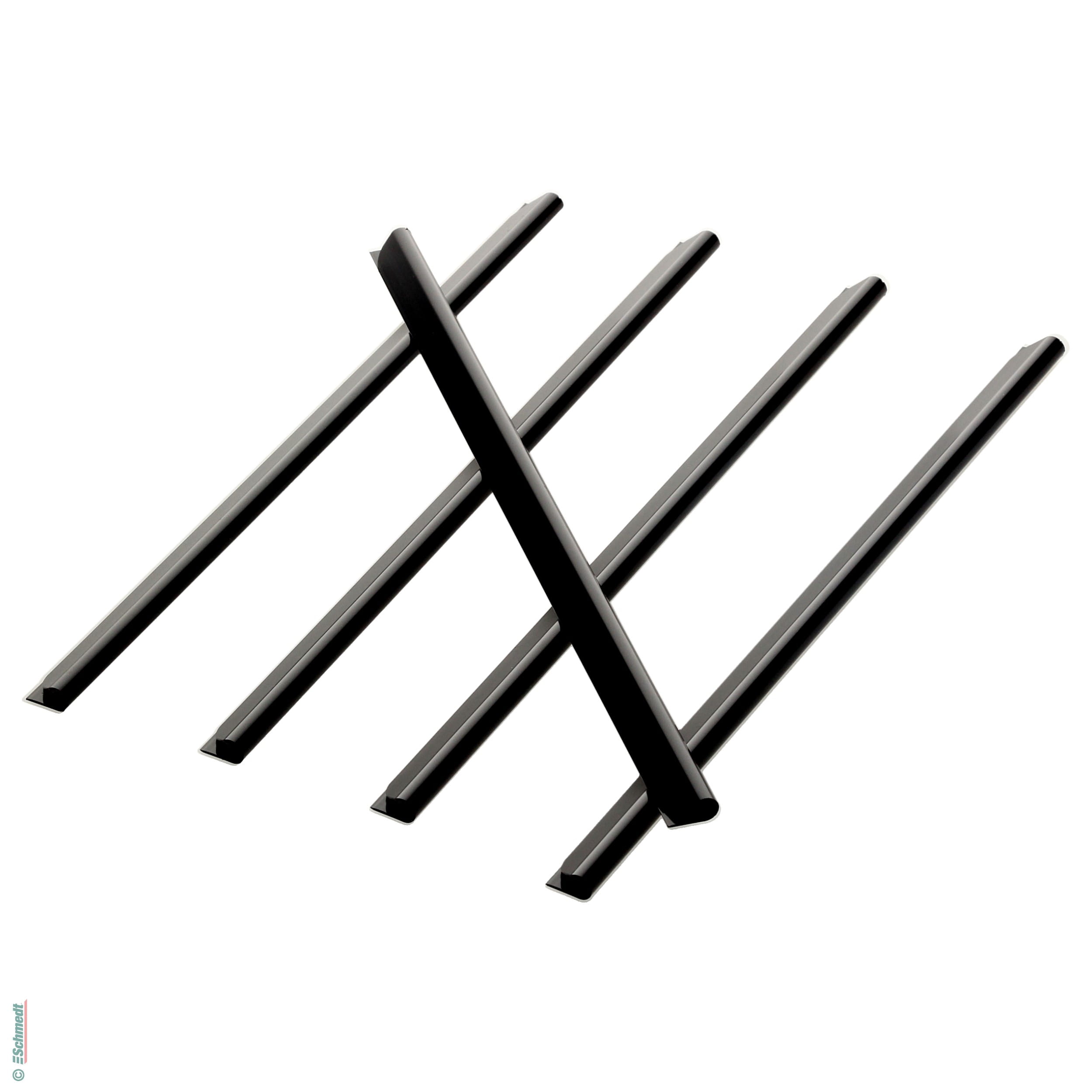 Klemmschienen aus Kunststoff - Farbe schwarz - Länge (in mm) 297 - Füllhöhe (in mm) 6 (max.) - Schienen zum Binden ungelochter Blattsammlung...