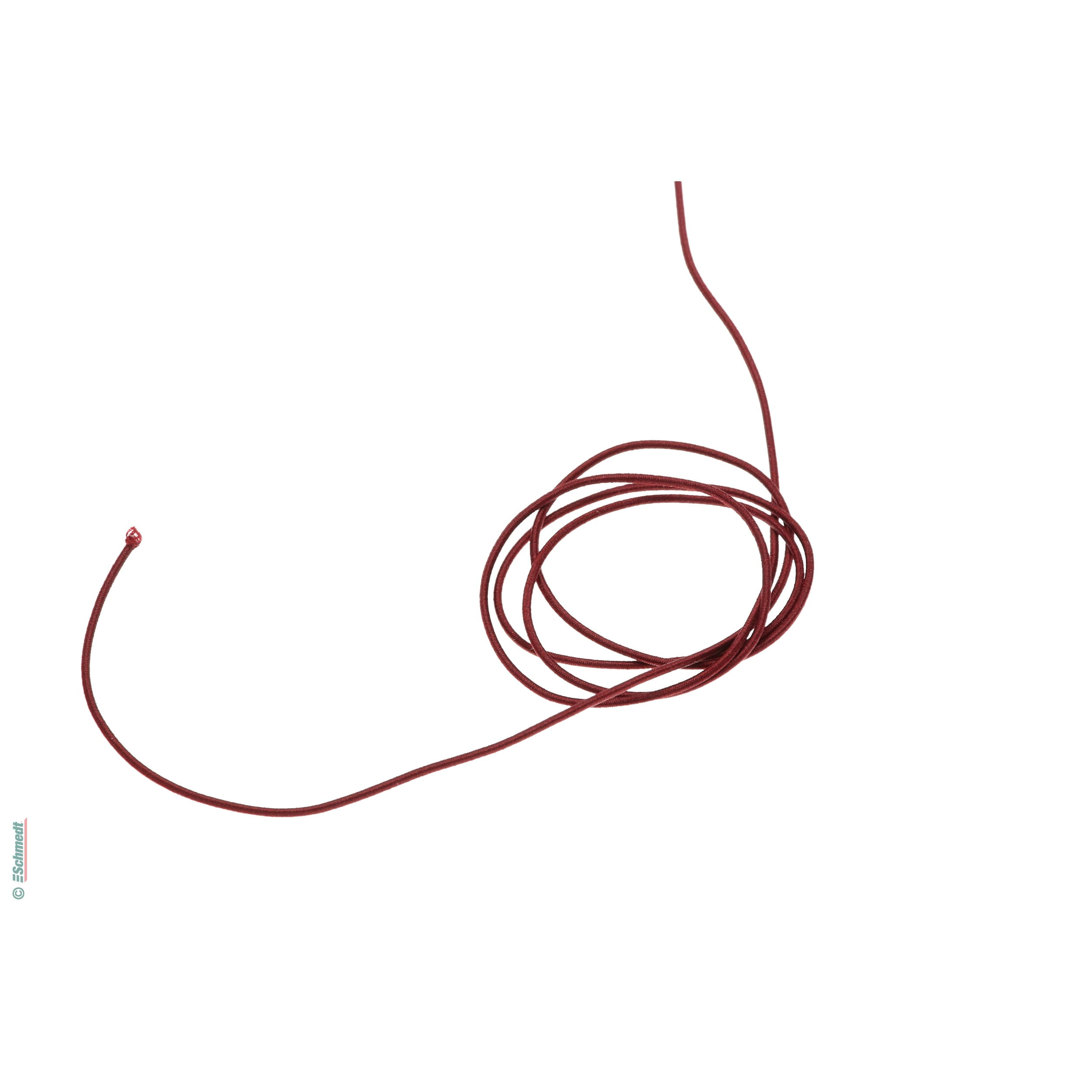 Cordon en caoutchouc élastique, rond | 1,8 mm d'épaisseur - Couleur 109 - bordeaux - Longueur de rouleau (en m) 500 - Peut aussi être équipé...