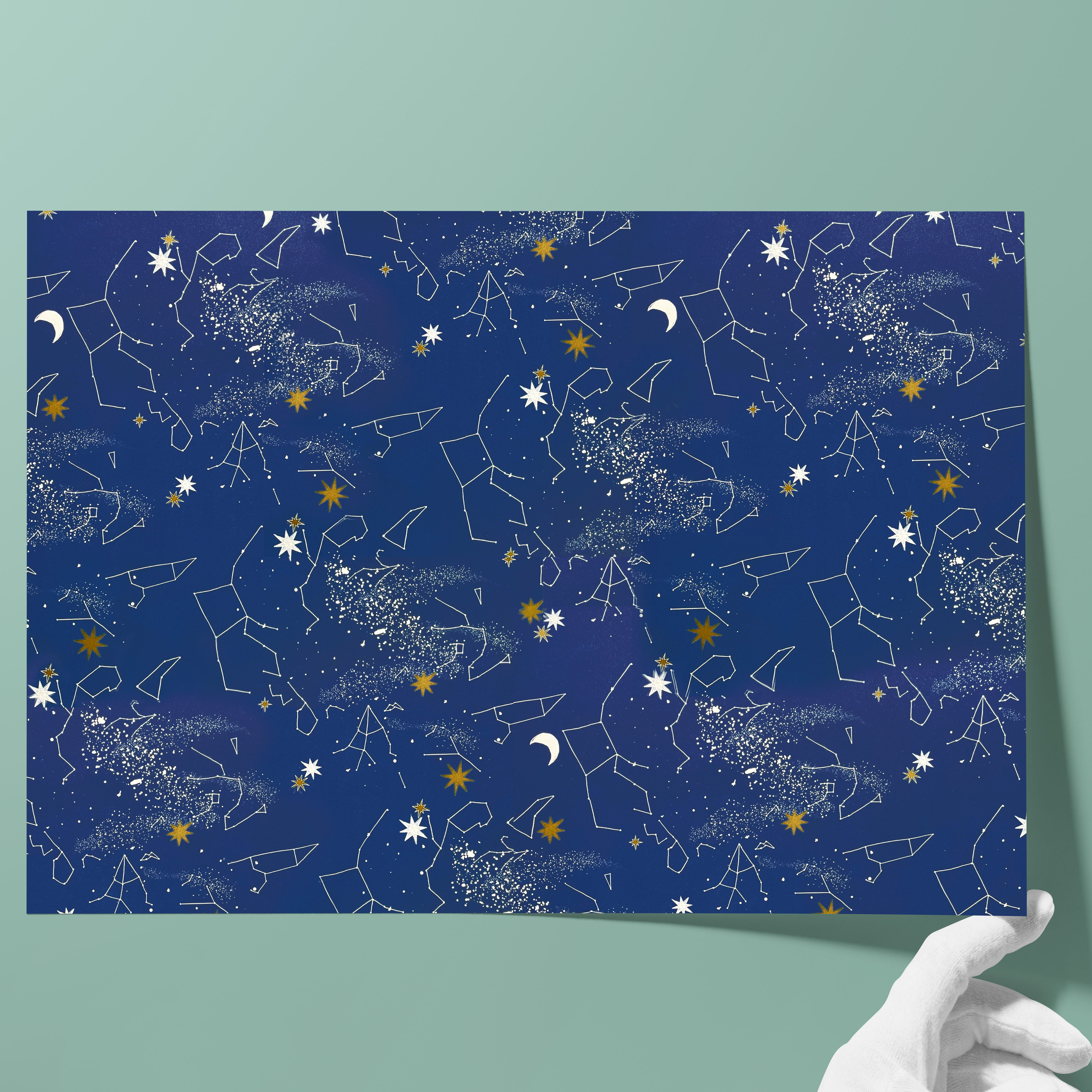 Decorated paper • Grammage: 85 gsm - Colour 066 - Starlit sky - printed paper used as cover paper for books, boxes, cases, packagings, Origa... - image-1