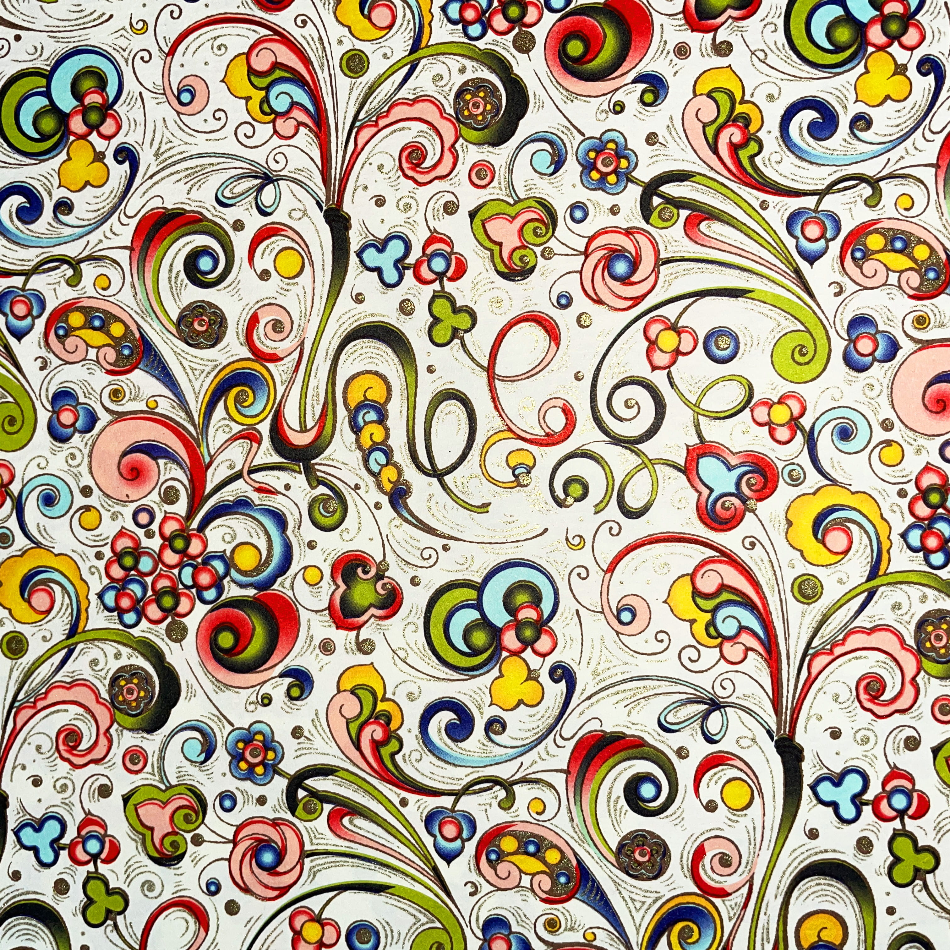 Papier florentine, matte - Couleur 117 - Ornements de fantaisie colorés - papier italien utilisé comme papier de couverture de livres, boîte... - image-1