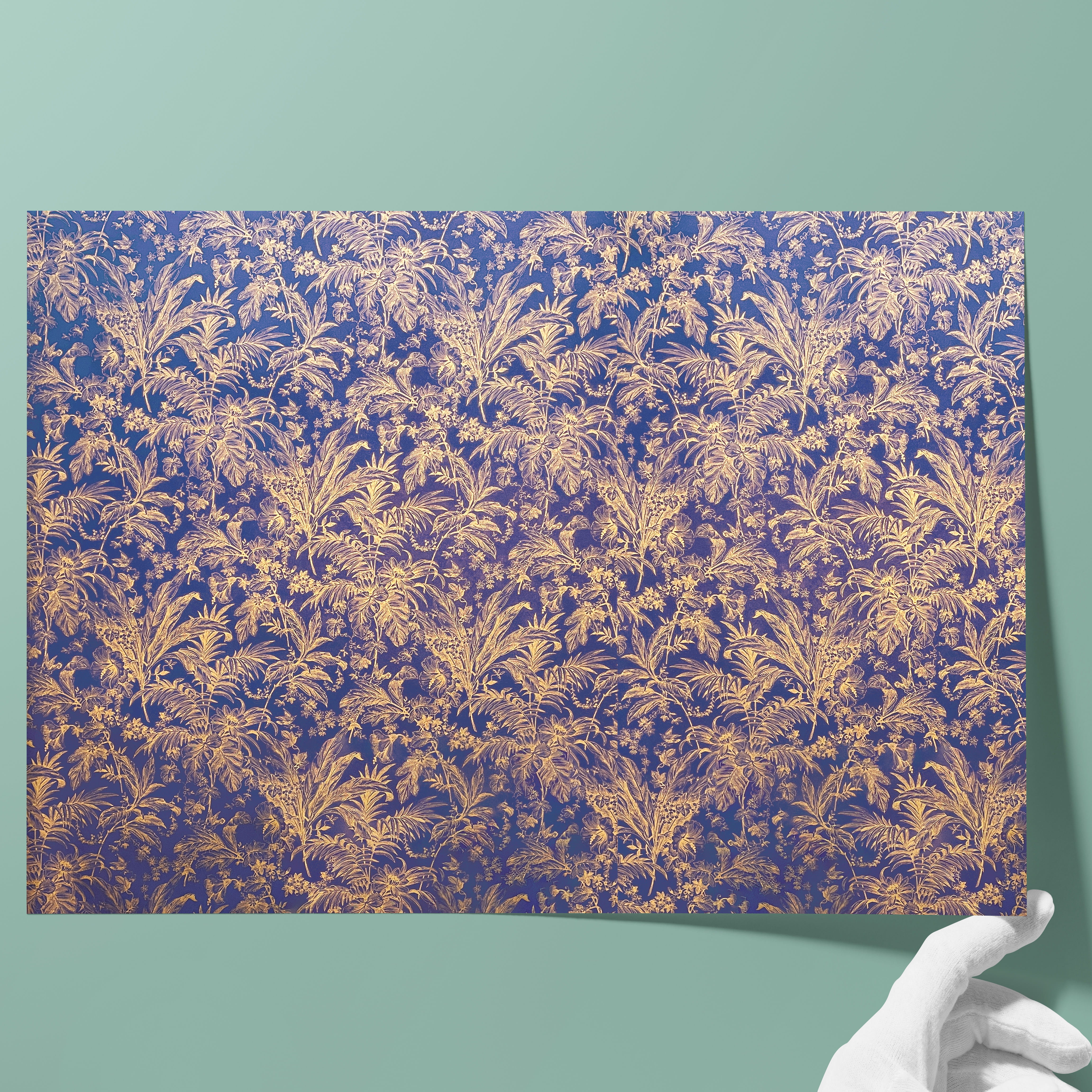 Decorated paper • Grammage: 85 gsm - Colour 056 - Tropical flowers - printed paper used as cover paper for books, boxes, cases, packagings, ... - image-1