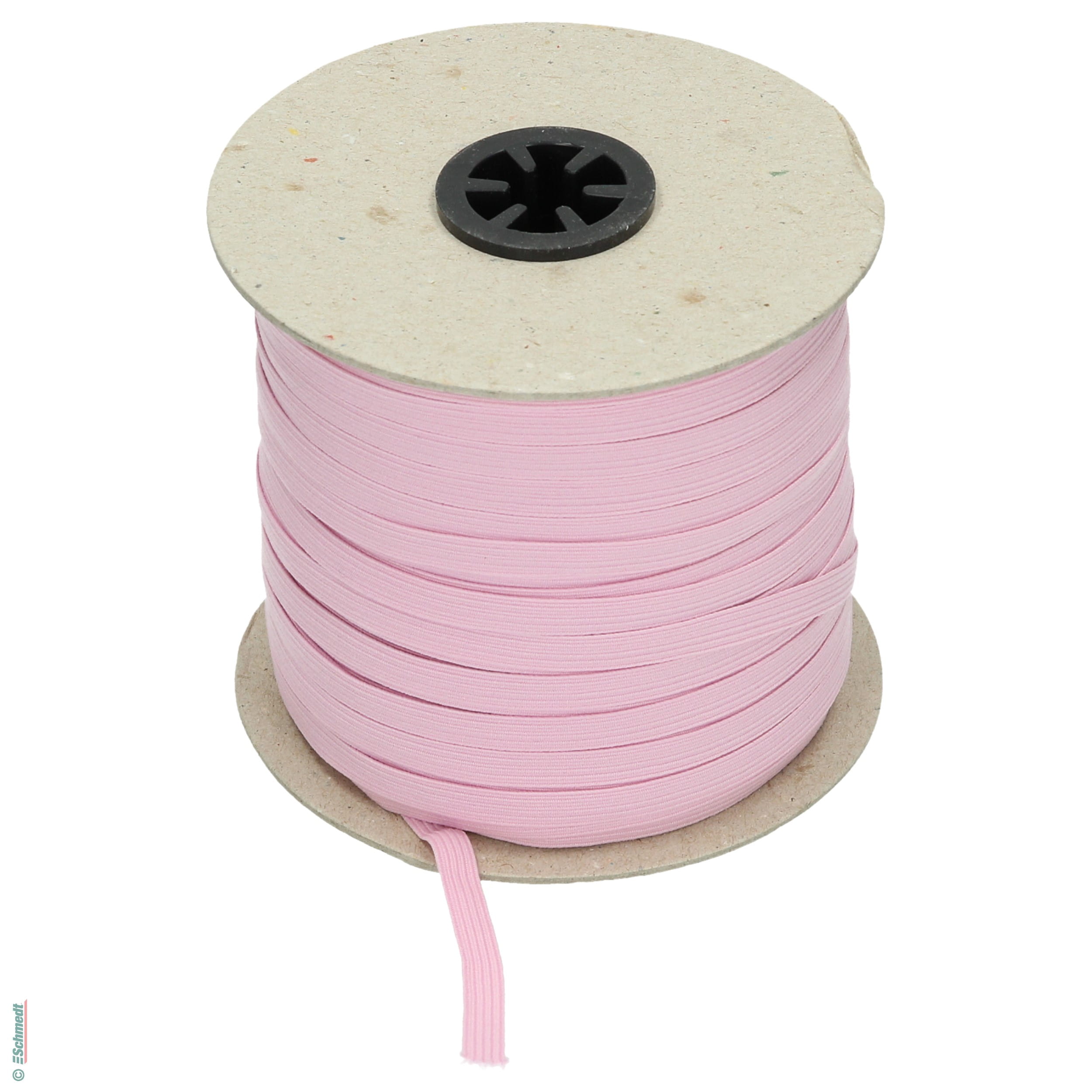 Ruban plat en caoutchouc, élastique • env. 7 mm de large - Couleur 014 - rose - Longueur des rlx (en m) 100 - Peut aussi être équipée de gou...