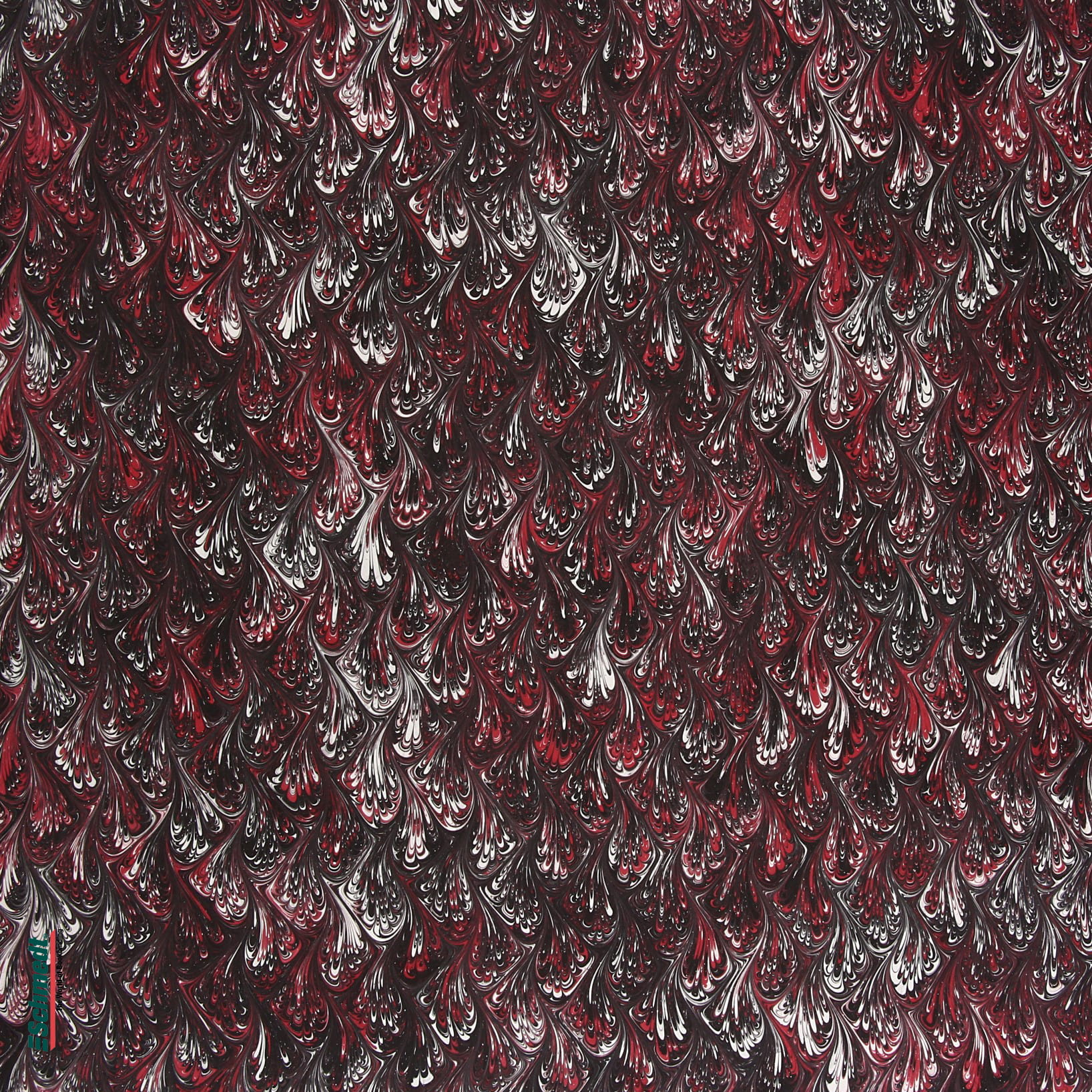 Französisches Kamm-Marmorpapier - Farbe 517 - rot/schwarz - Beziehen von Bucheinbänden, Kästen, Schachteln oder für Bastelarbeiten...