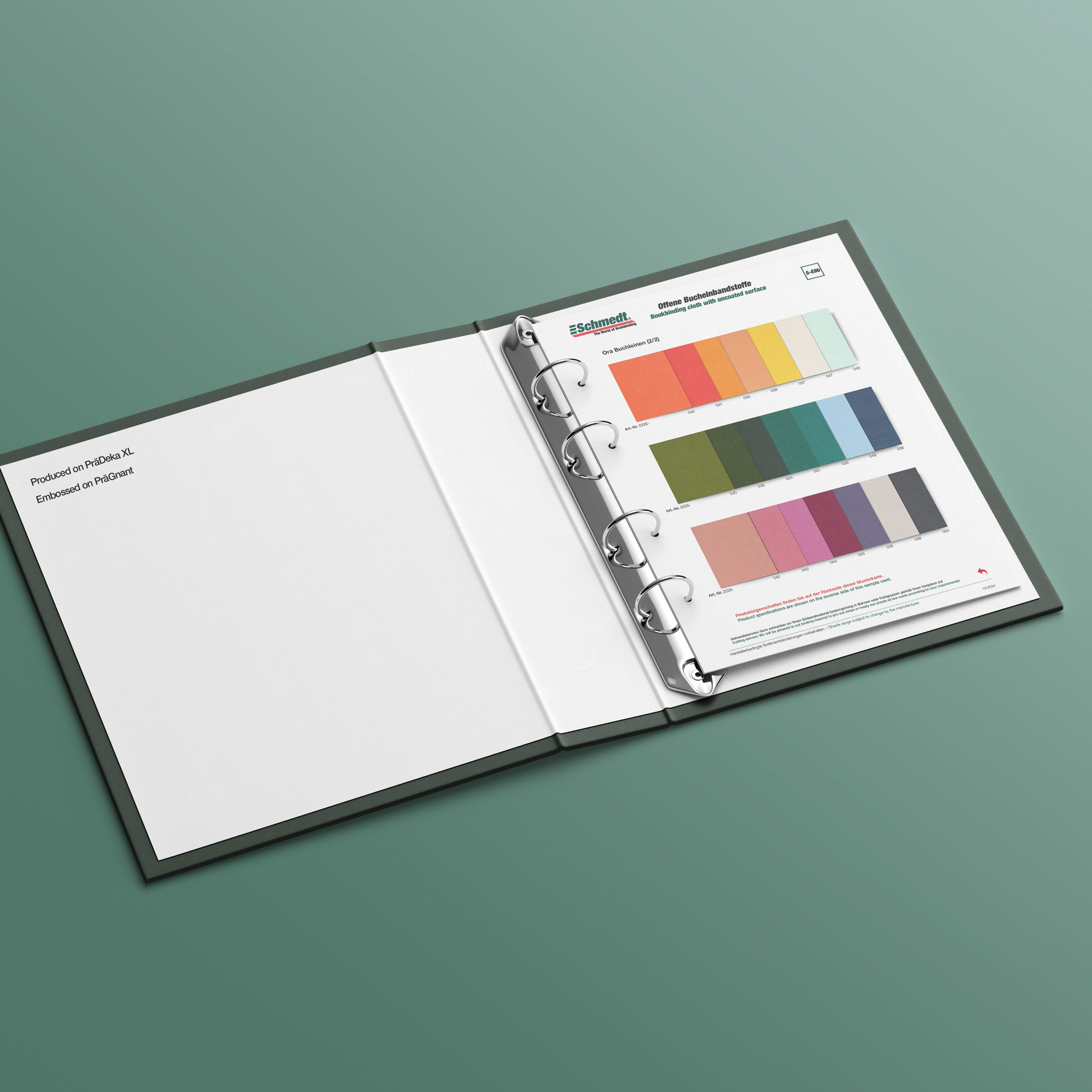 Sample book - Folder with sample cards of cover papers, printable cloth, coated and uncoated cloth, raw and natural linen,faux leather, bond...