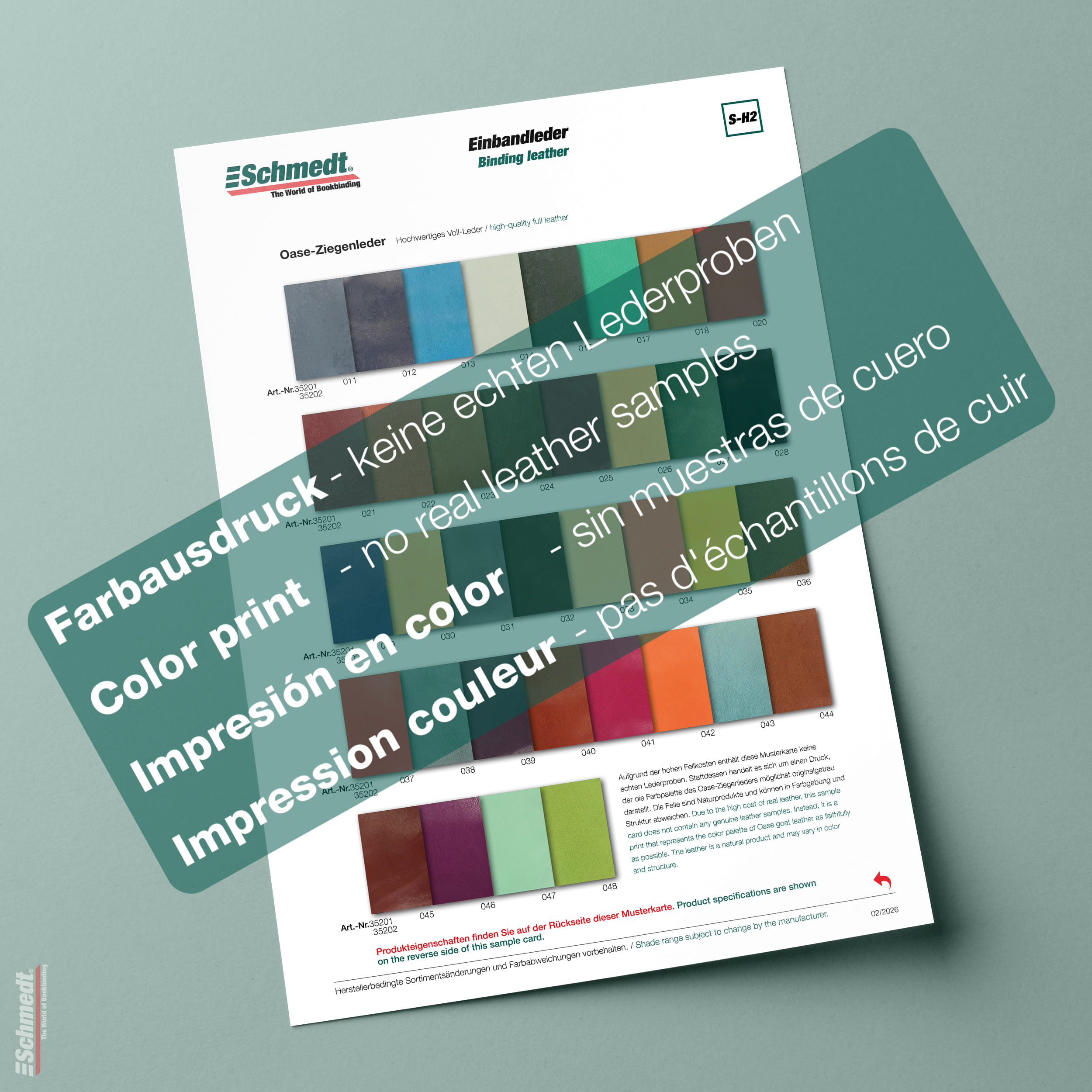 Musterkarte Oase-Ziegenleder - Typ S-H2 Voll-Leder für den Bucheinband - Achtung! Auf Grund der hohen Fellkosten handelt es sich hierbei nic... - Bild-1
