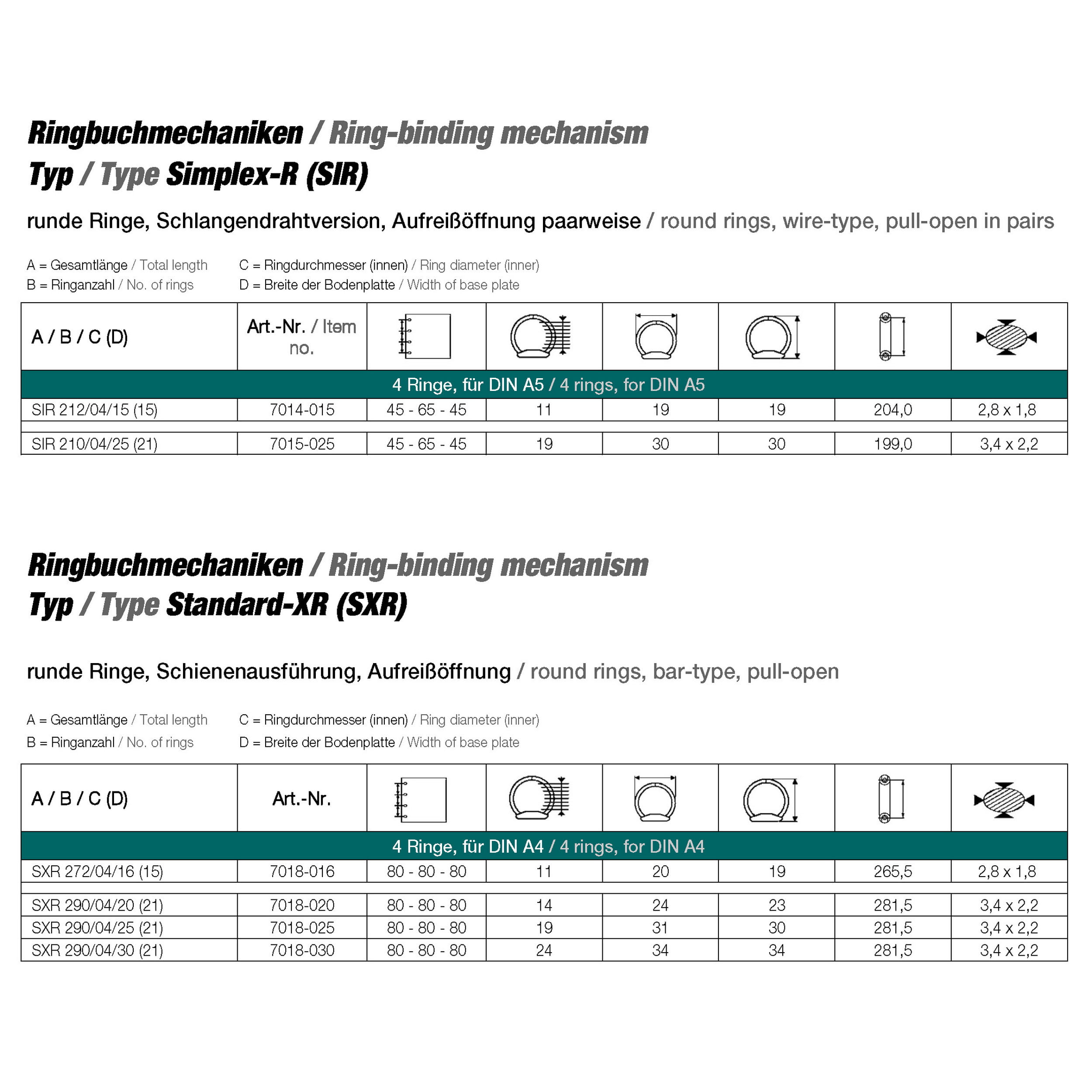 Ringmechanik mit 4 Ringen Simplex R - für Lochabstand 45 - 65 - 45 mm [A5] - Mechanik für die Herstellung von Ringbüchern und Ordnern.... - Bild-1