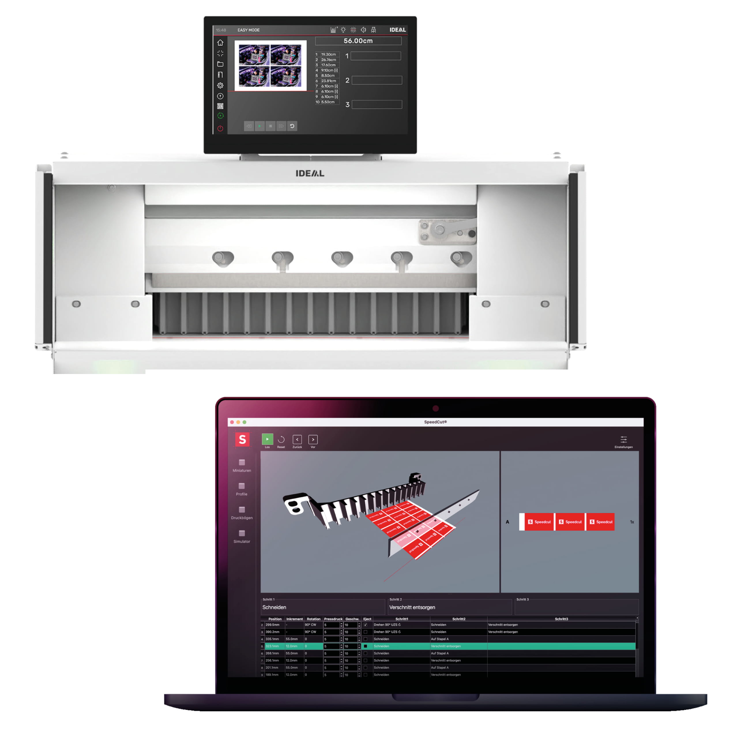 Speedcut • Logiciel de découpe - pour massicot Type IDEAL THE 56 + 68 - Ce logiciel intelligent crée en un clic des programmes de coupe enti...