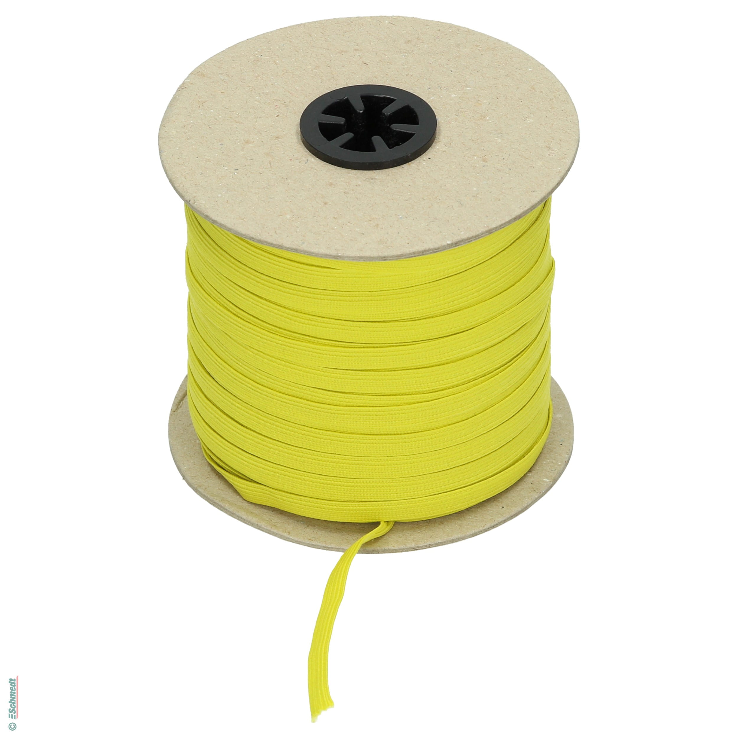 Ruban plat en caoutchouc, élastique • env. 7 mm de large - Couleur 008 - jaune - Longueur des rlx (en m) 100 - Peut aussi être équipée de go...