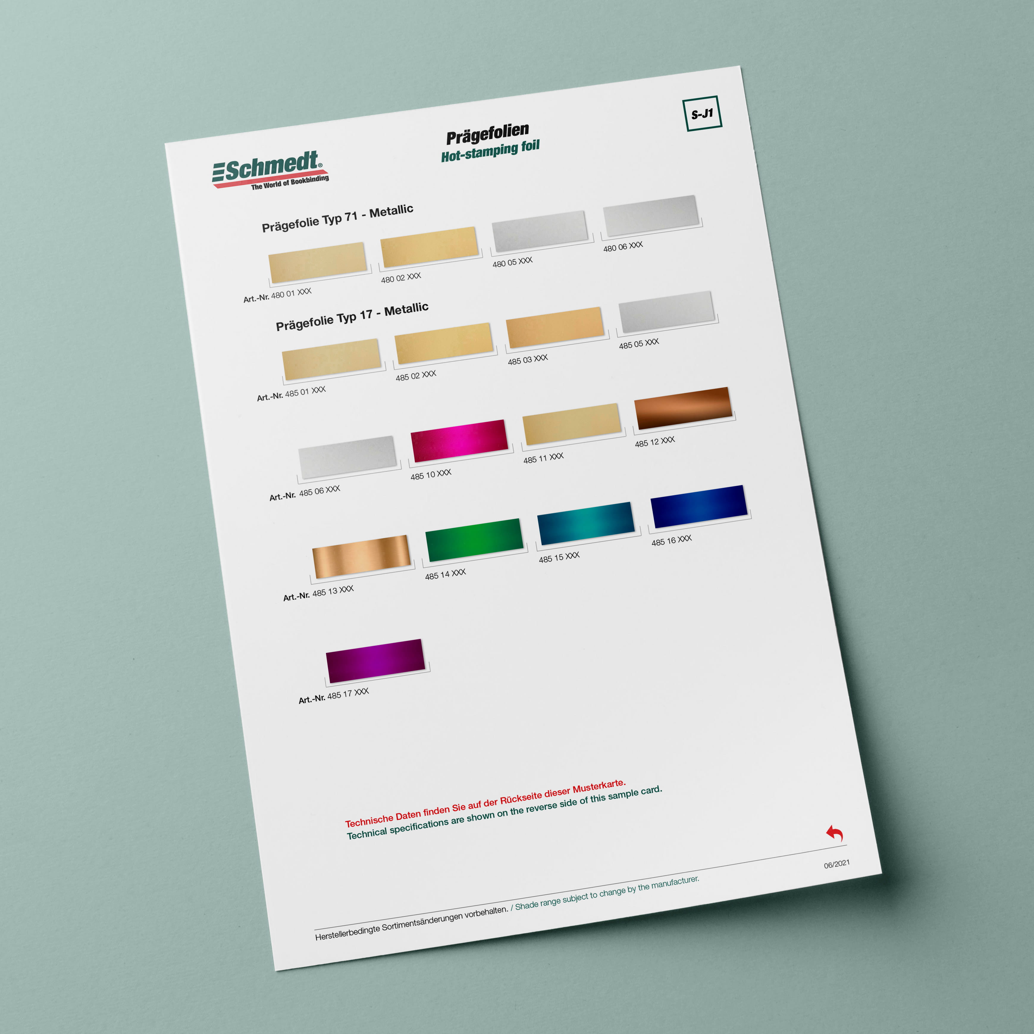 Sample card Hot-stamping foil, metallic - Type S-J1 Hot-stamping foil 1/2... - image-1