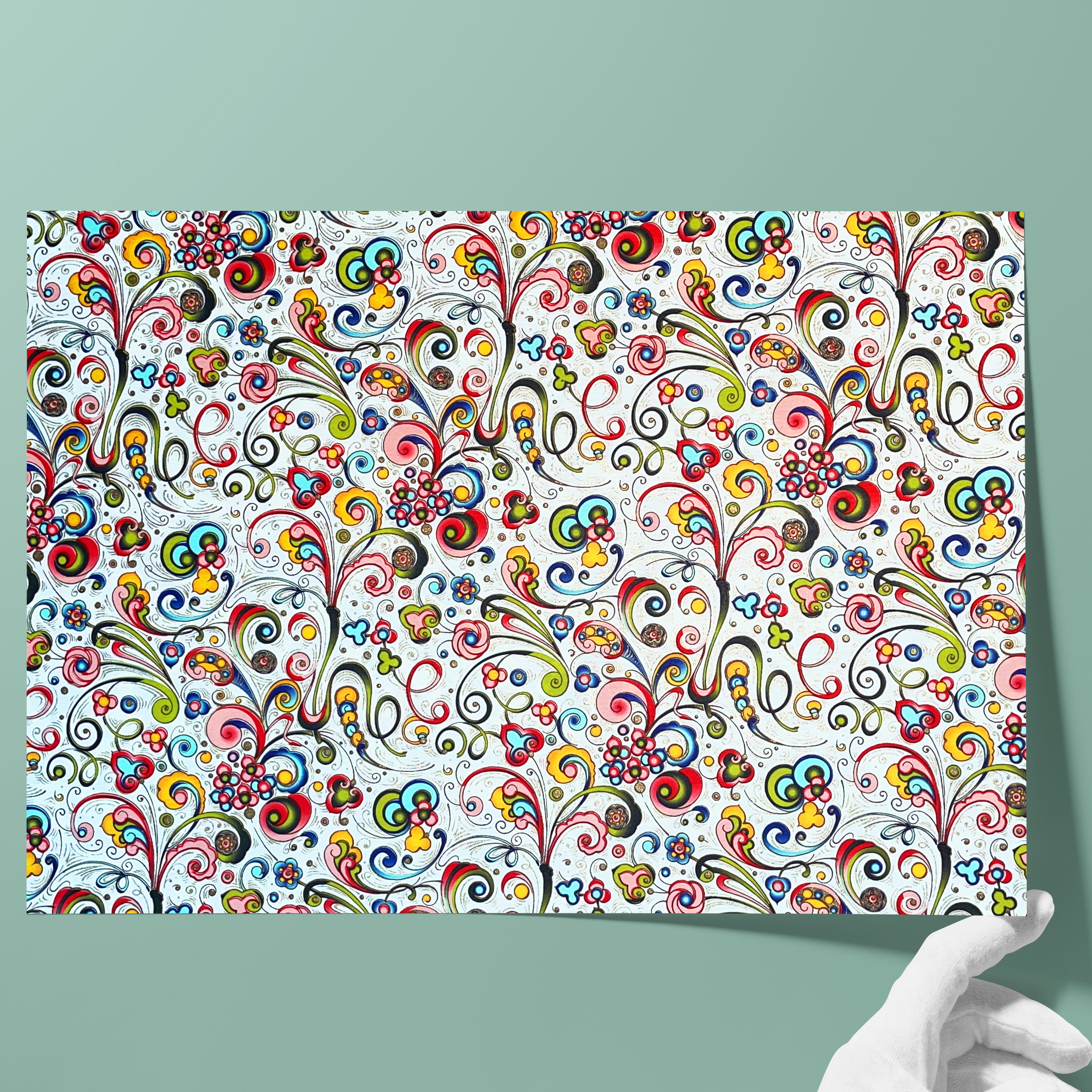 Papier florentine, matte - Couleur 117 - Ornements de fantaisie colorés - papier italien utilisé comme papier de couverture de livres, boîte... - image-1