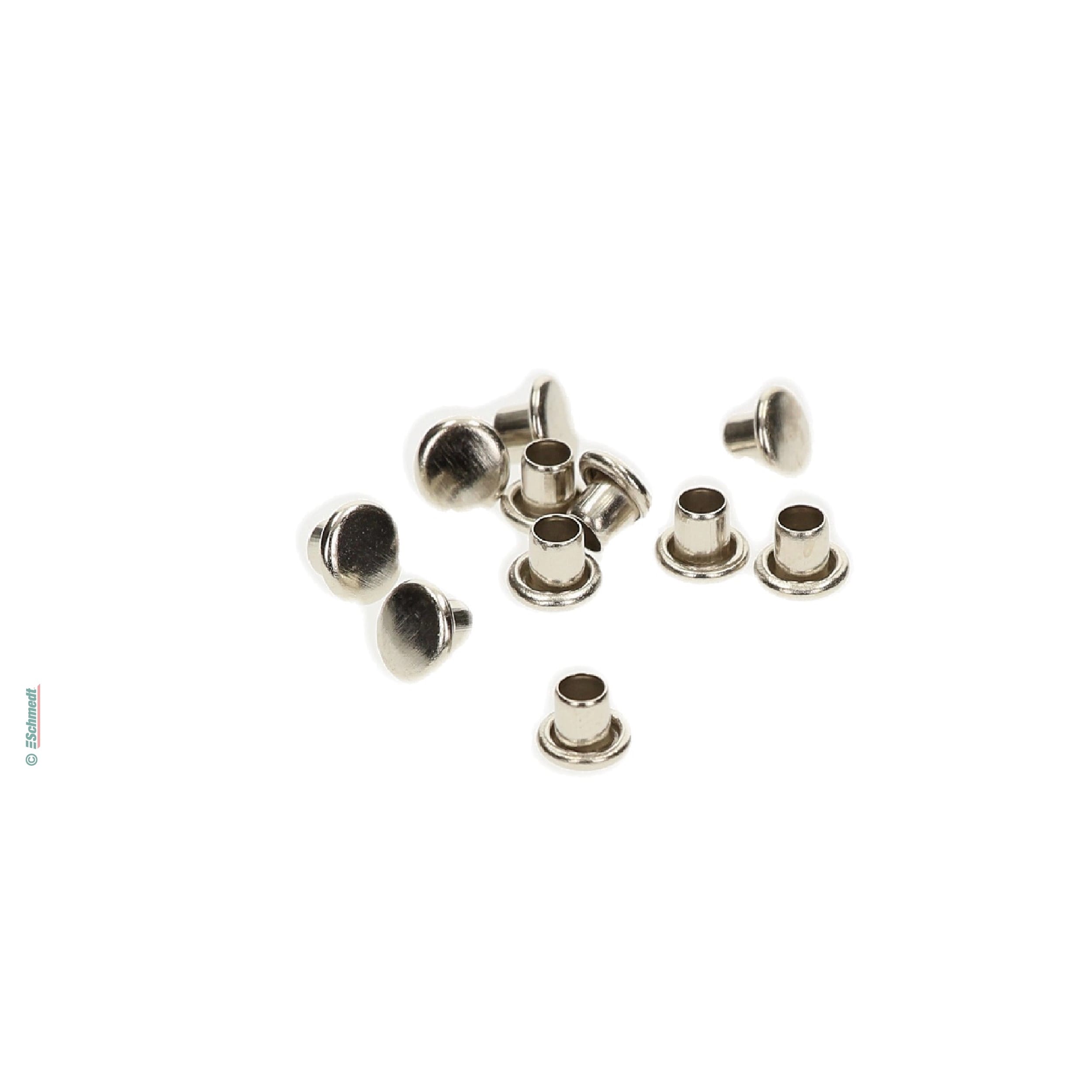 Oberteile für Doppelhohlnieten - Schaft-Ø (in mm) 3,0 - Kopf-Ø (in mm) 6,0 - Hohlnieten bestehen immer aus 2 Teilen, dem. Ober- und dem Unte...