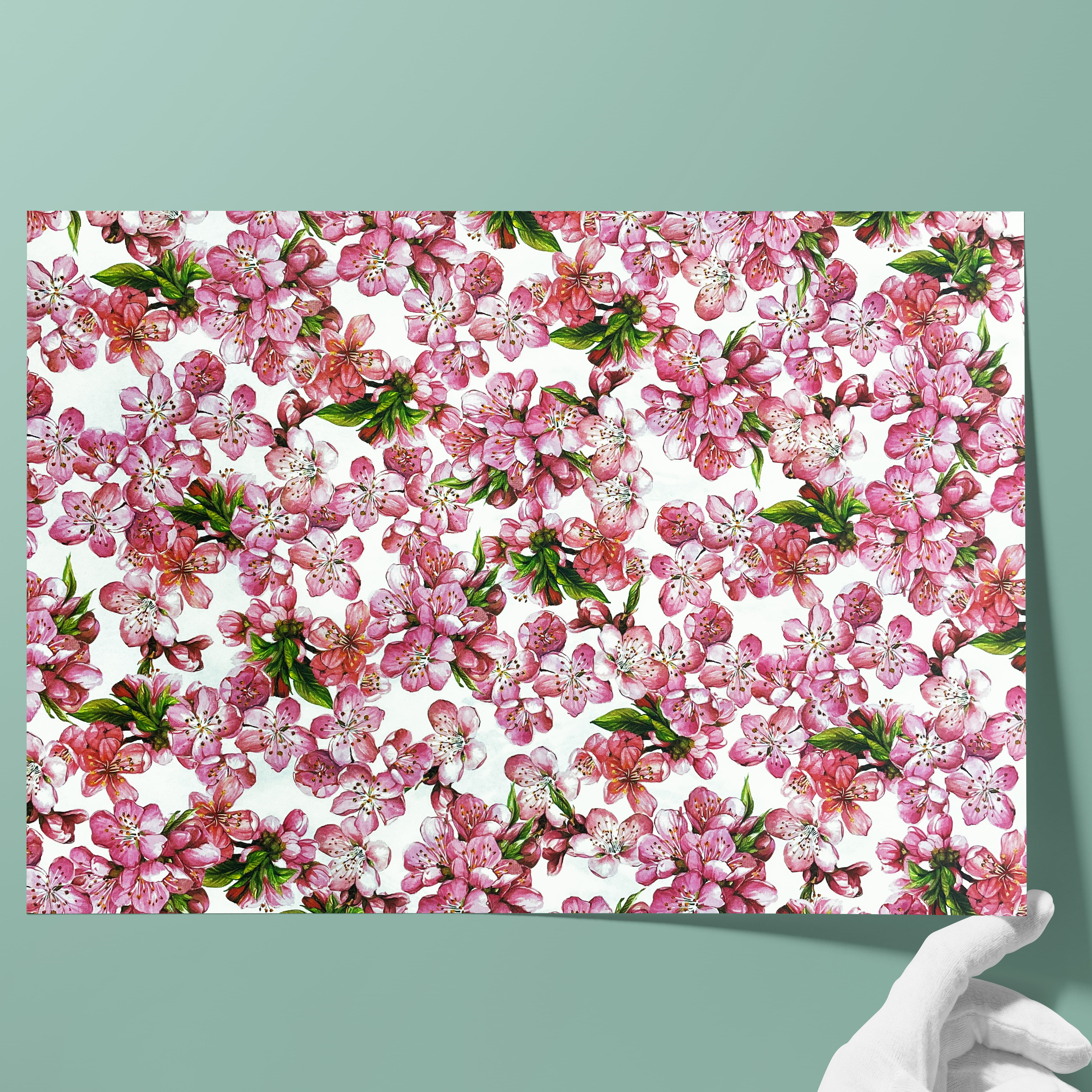 Decorated paper • Grammage: 85 gsm - Colour 009 - Magnolias - printed paper used as cover paper for books, boxes, cases, packagings, Origami... - image-1