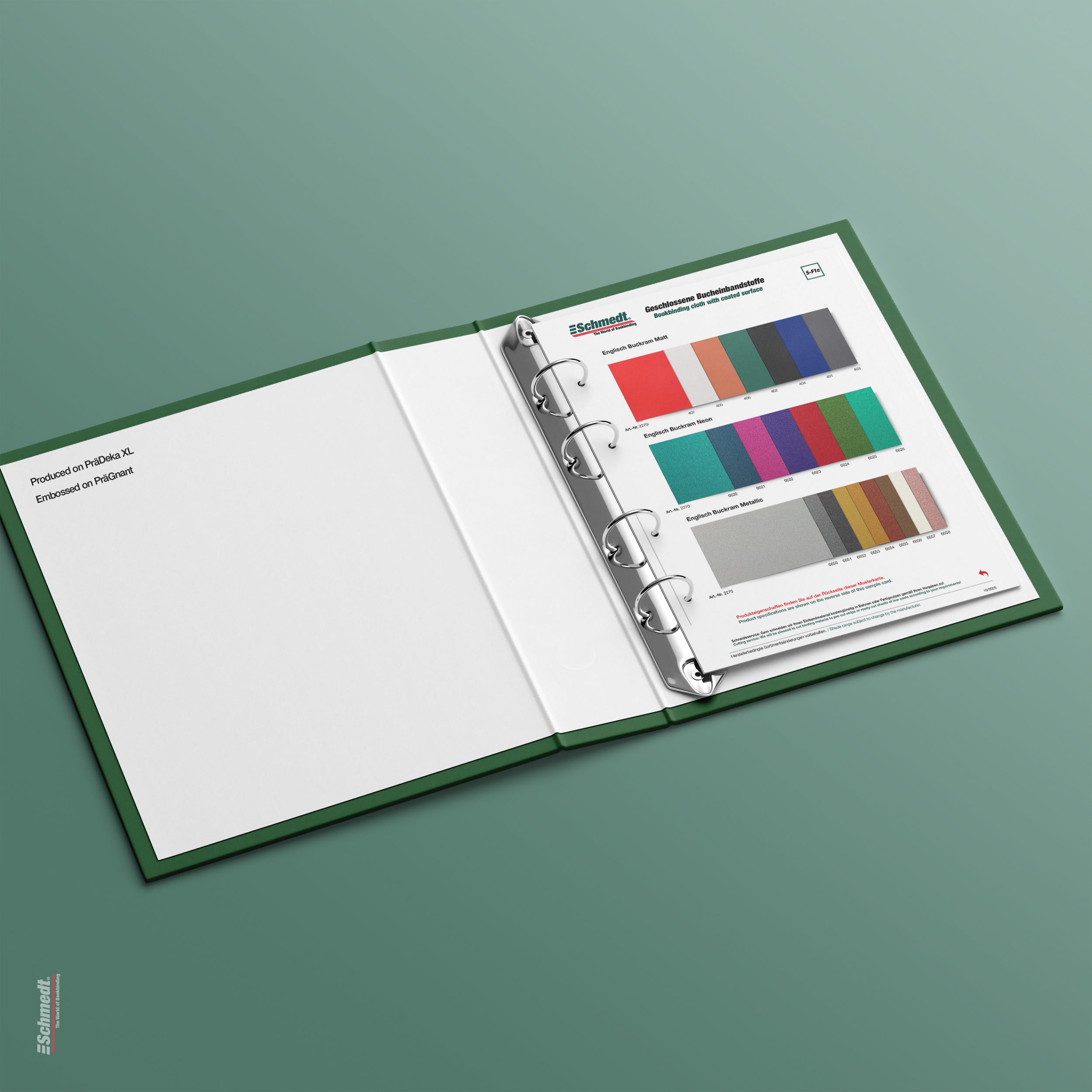 Sample card Englisch Buckram Matt, Metallic, Neon - Type S-F1c Binding cloth with coated surface... - image-1