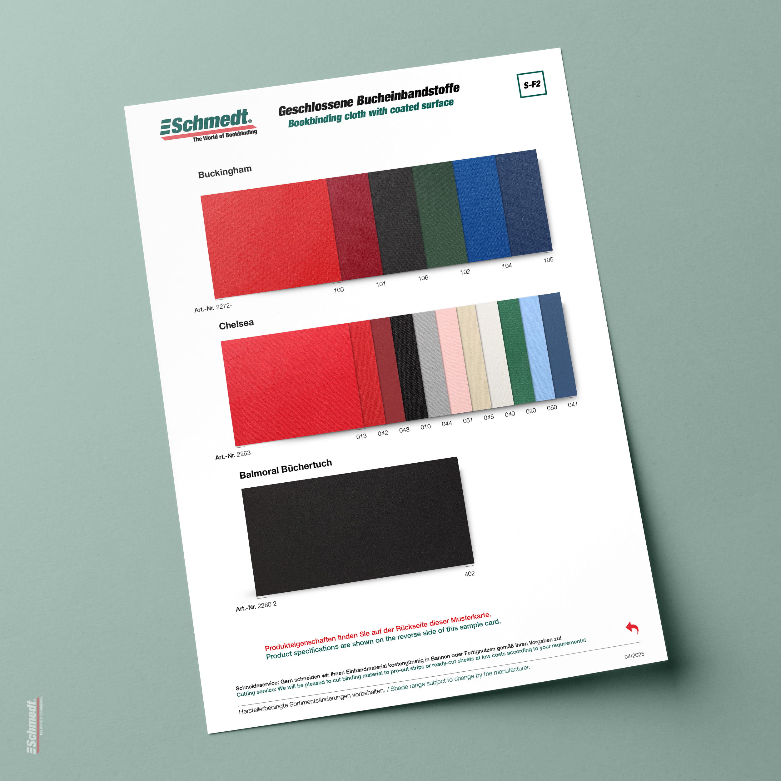 Sample card Buckingham, Chelsea, Balmoral - Type S-F2 Binding cloth with coated surface... - image-1