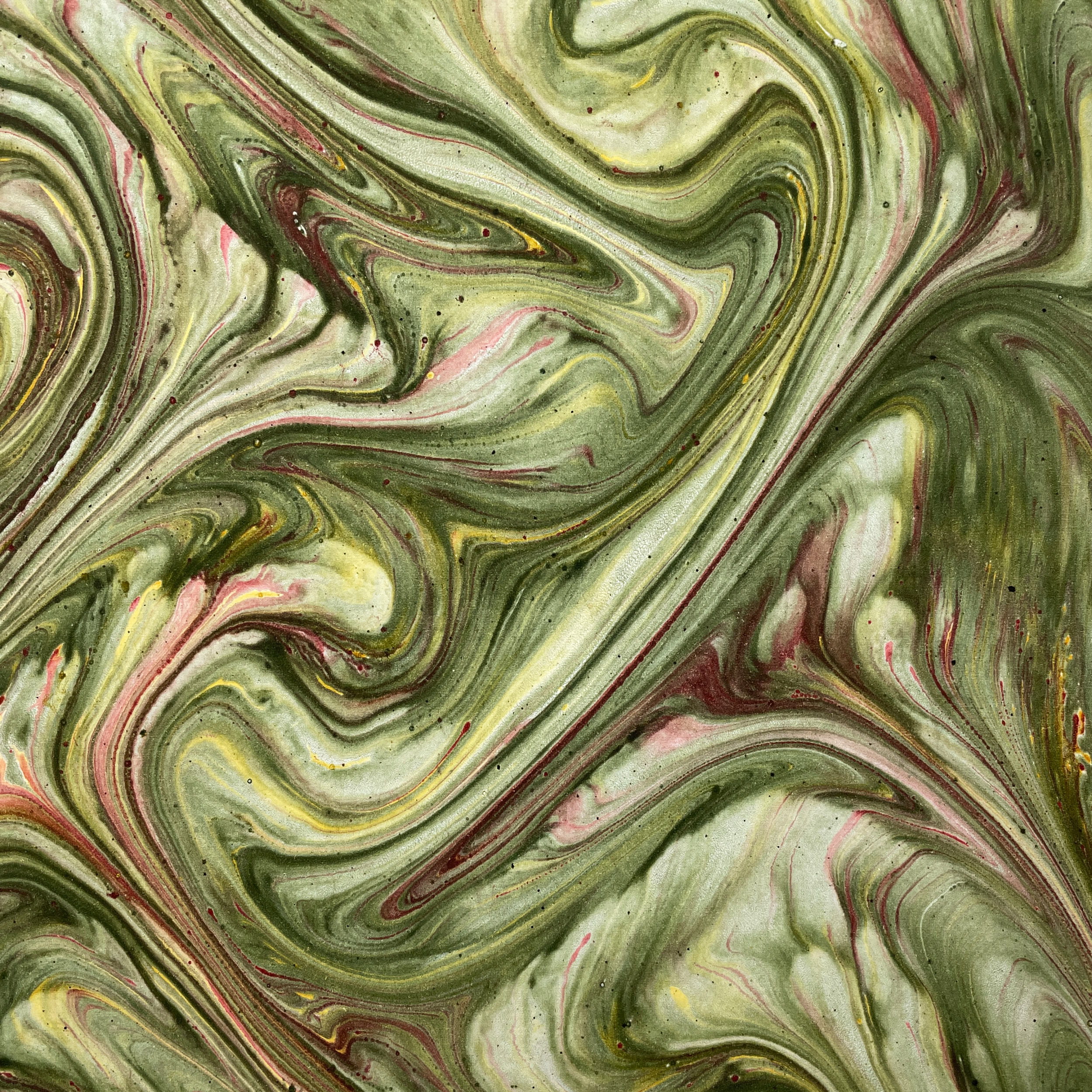 Papier marbré français véritable - Couleur 047 - vert / rouge - Format 65 x 50 cm (ST)... - image-1