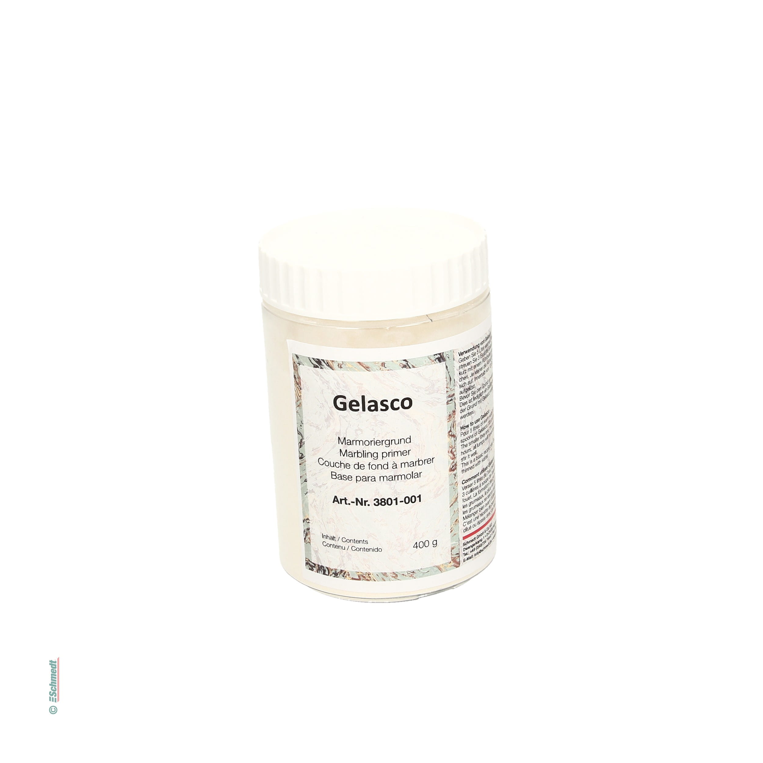 Gelasco - Marbling primer - Contents Tin / 400 g - Primer to be used for the production of marbled papers. It serves to slow down the dyes i...