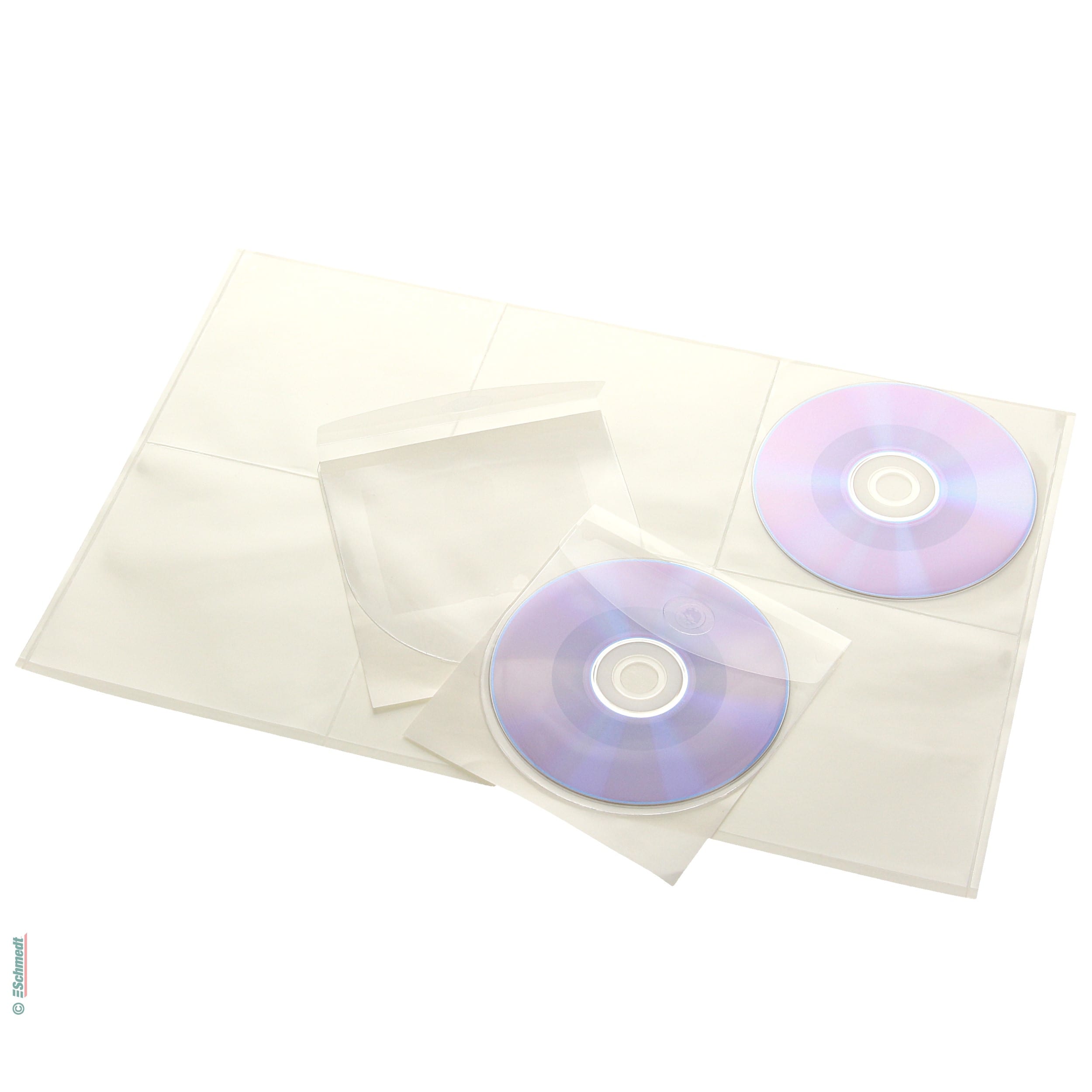 Medientaschen aus Klarsichtfolie - Rückseite selbstklebend - Format: 126 x 126 mm - zum Befestigen von CDs und DVDs in Broschüren, Mappen, O...