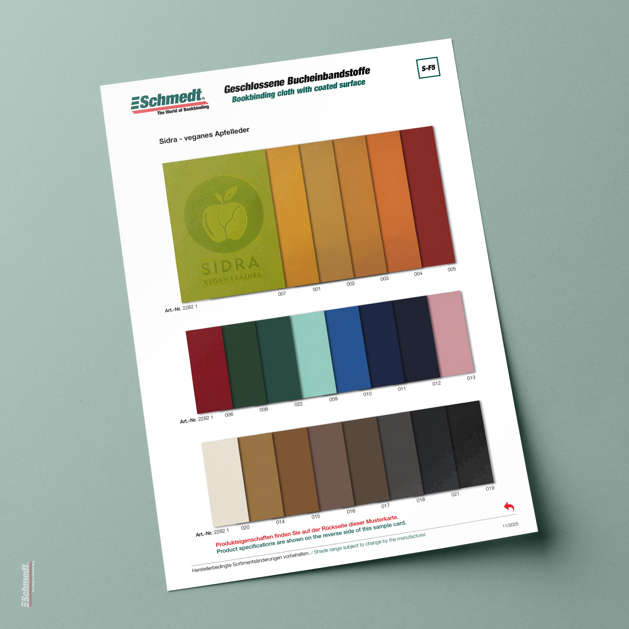 Sample card Sidra Apple leather - Type S-F5 Binding cloth with coated surface... - image-1