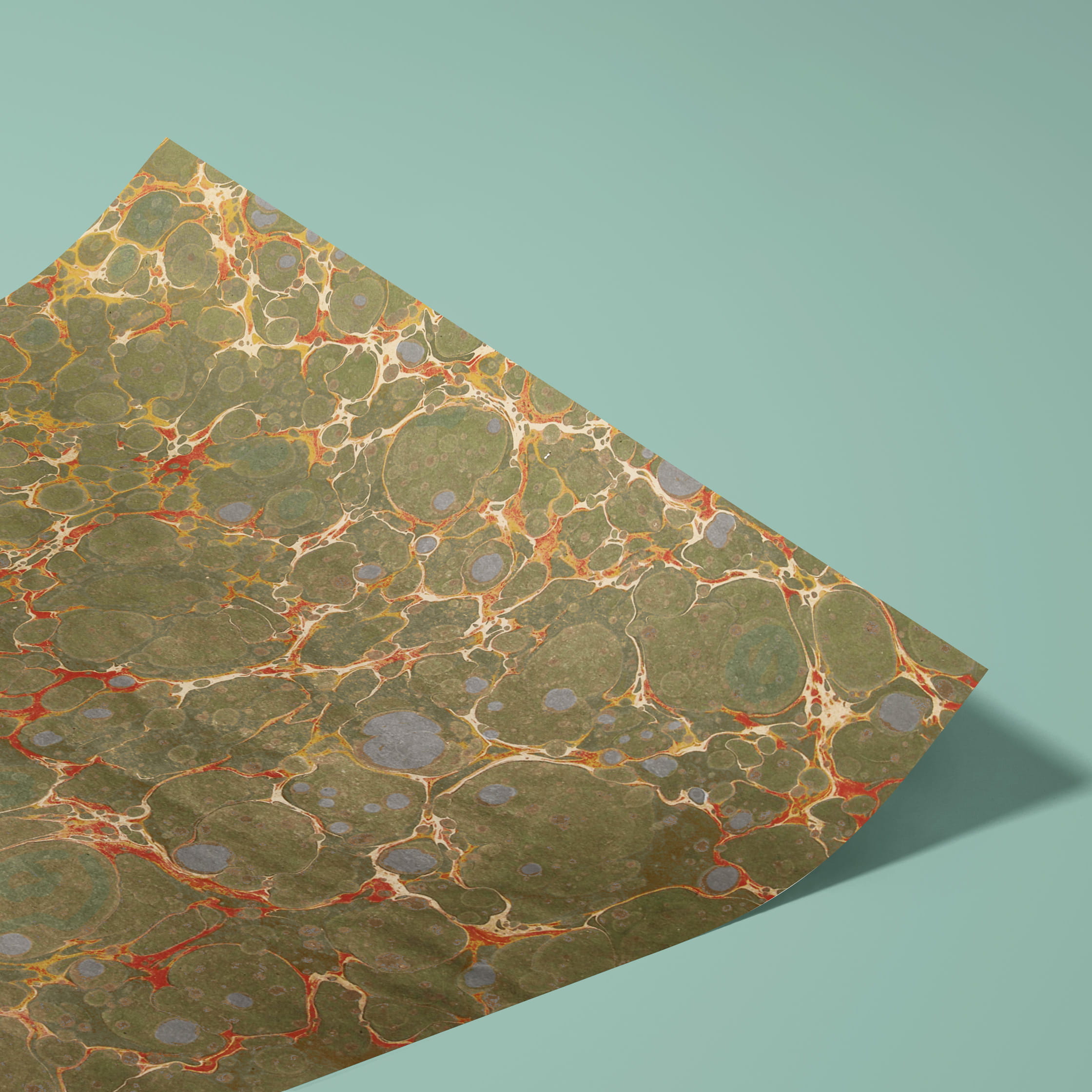 Papier marbré véritable, fait à la main - Couleur 012 - olive veinée - Grammage 120 g/m² - pour couvertures de livres, boîtes et pour le bri... - image-1