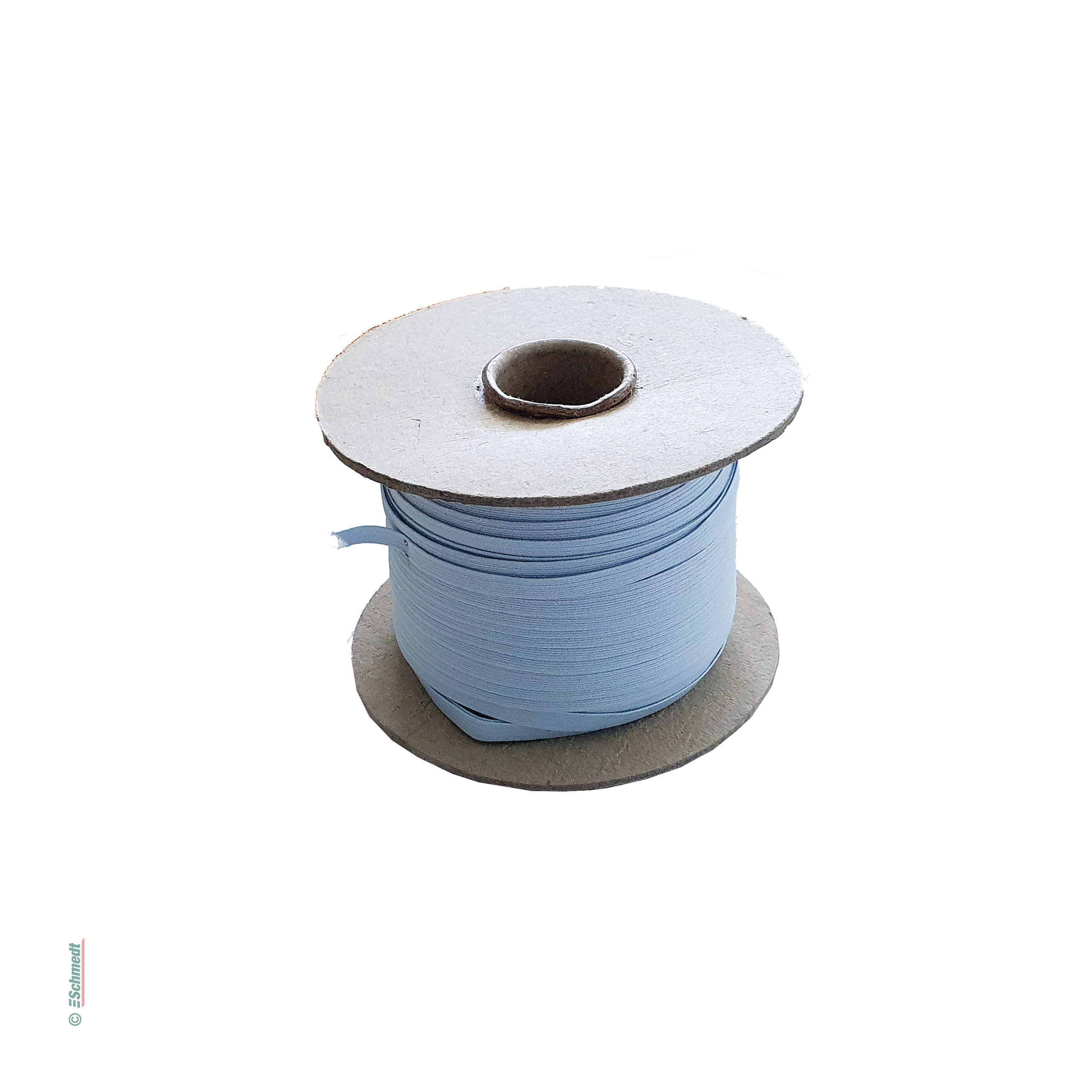 Ruban plat en caoutchouc, élastique • env. 7 mm de large - Couleur 025 - bleu-gris - Longueur des rlx (en m) 100 - Peut aussi être équipée d...