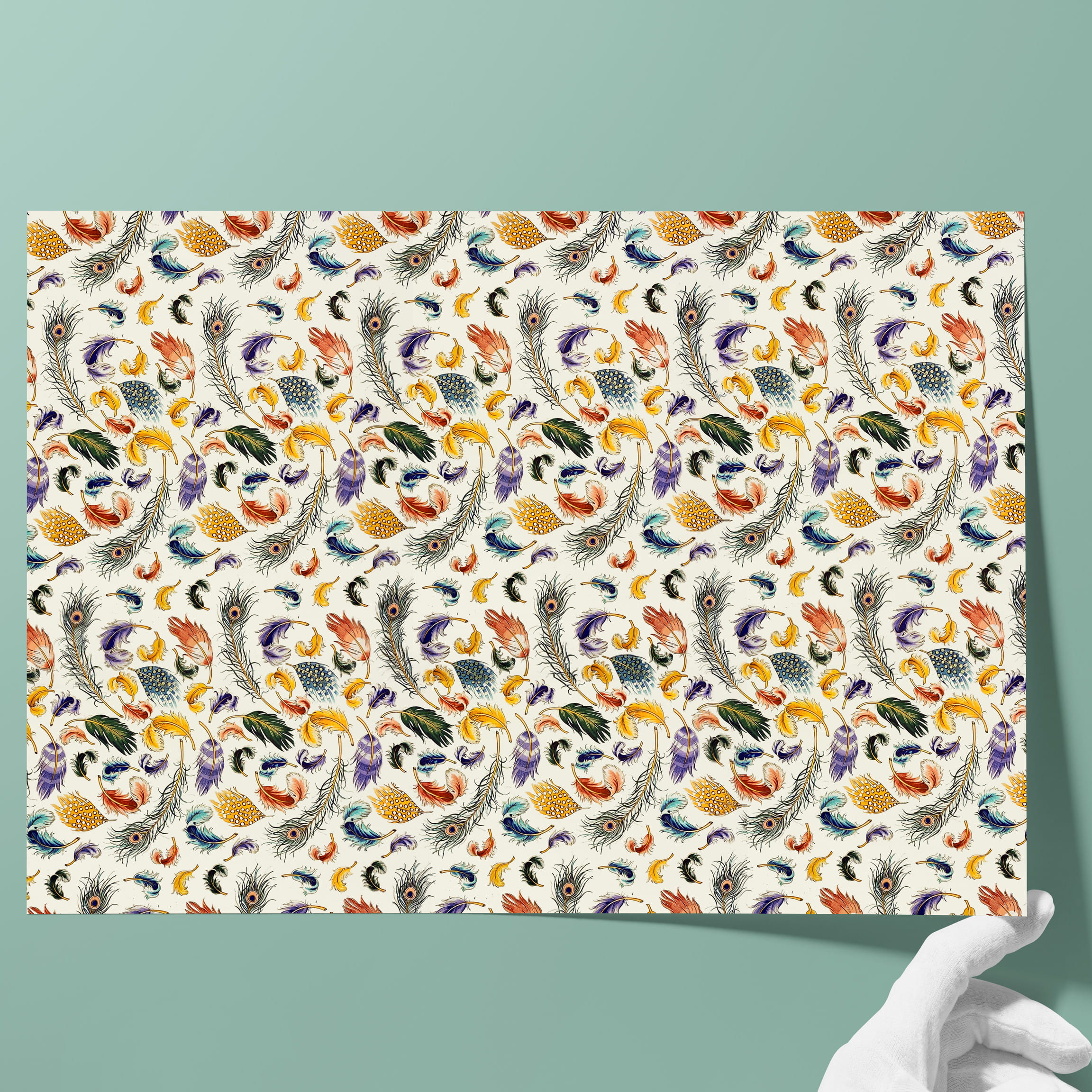 Papel florentino mate - Color 012 - Plumas de colores - papel italiano cobertor para libros, cajas y estuches o para forrar el interior de u... - imagen-1