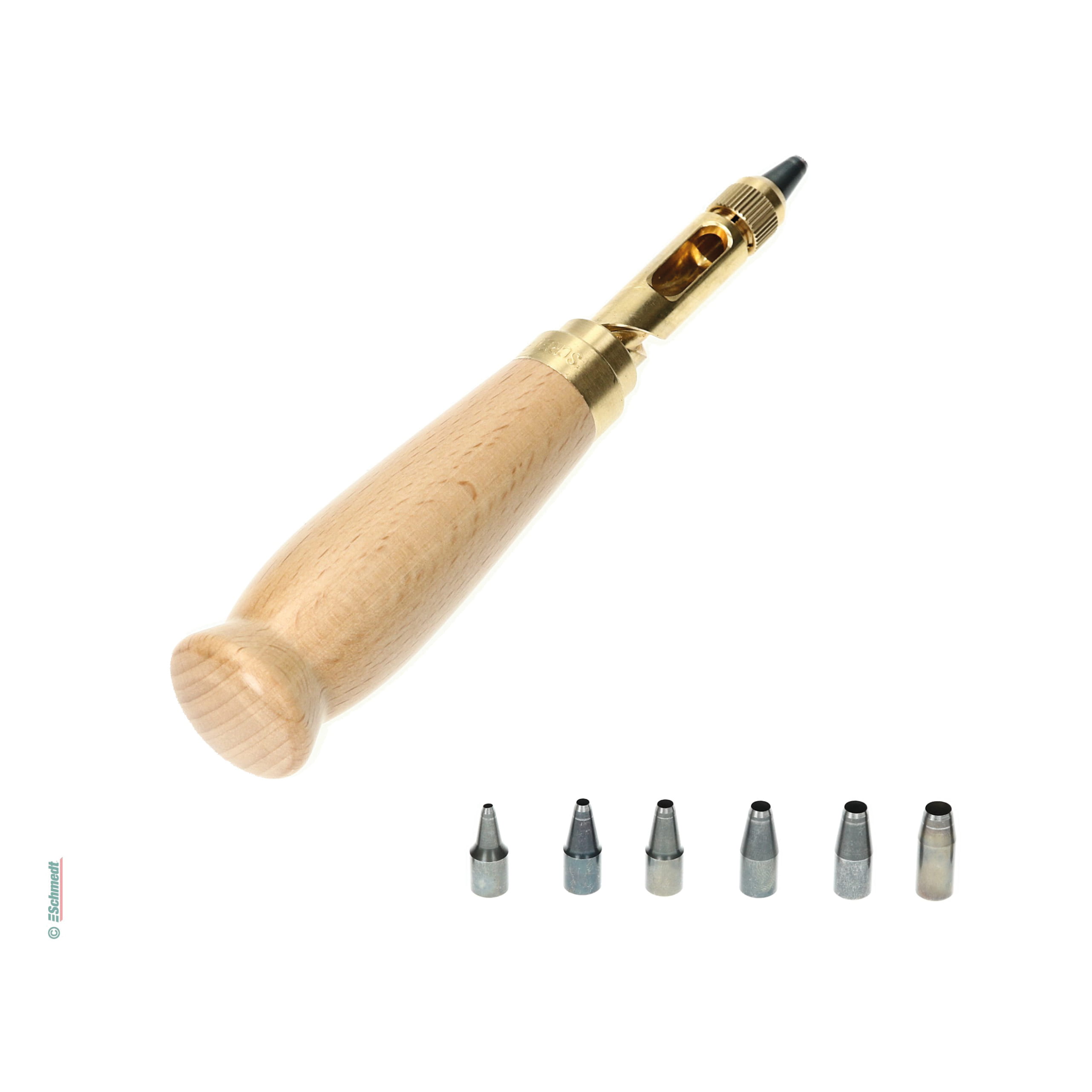 Screw punch - manual paper drill - Version with 6 drill bits - Application : to make super fine clean cut holes in paper, cardboard, leather...