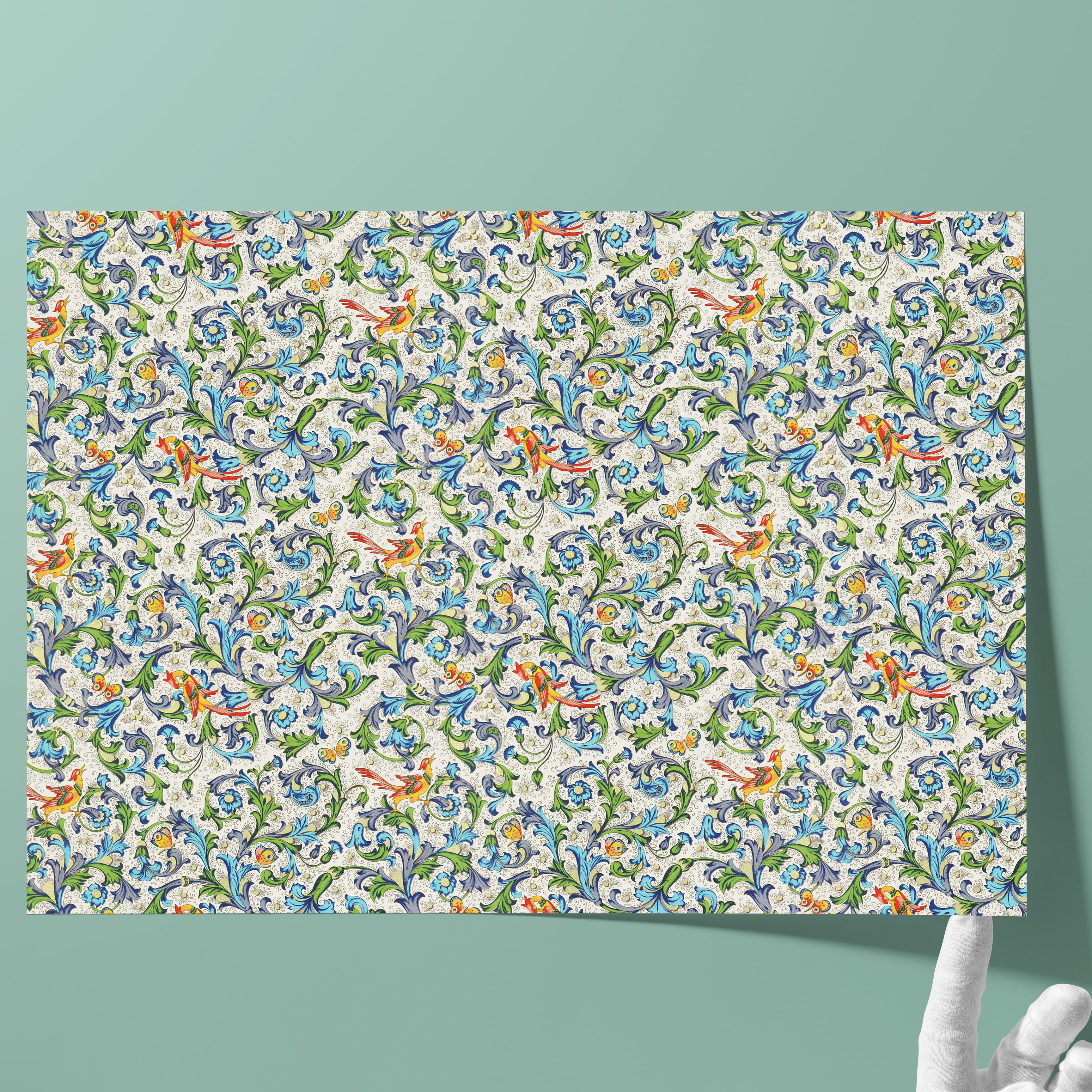 Papel florentino mate - Color 032 - Pájaros italianos - papel italiano cobertor para libros, cajas y estuches o para forrar el interior de u... - imagen-1