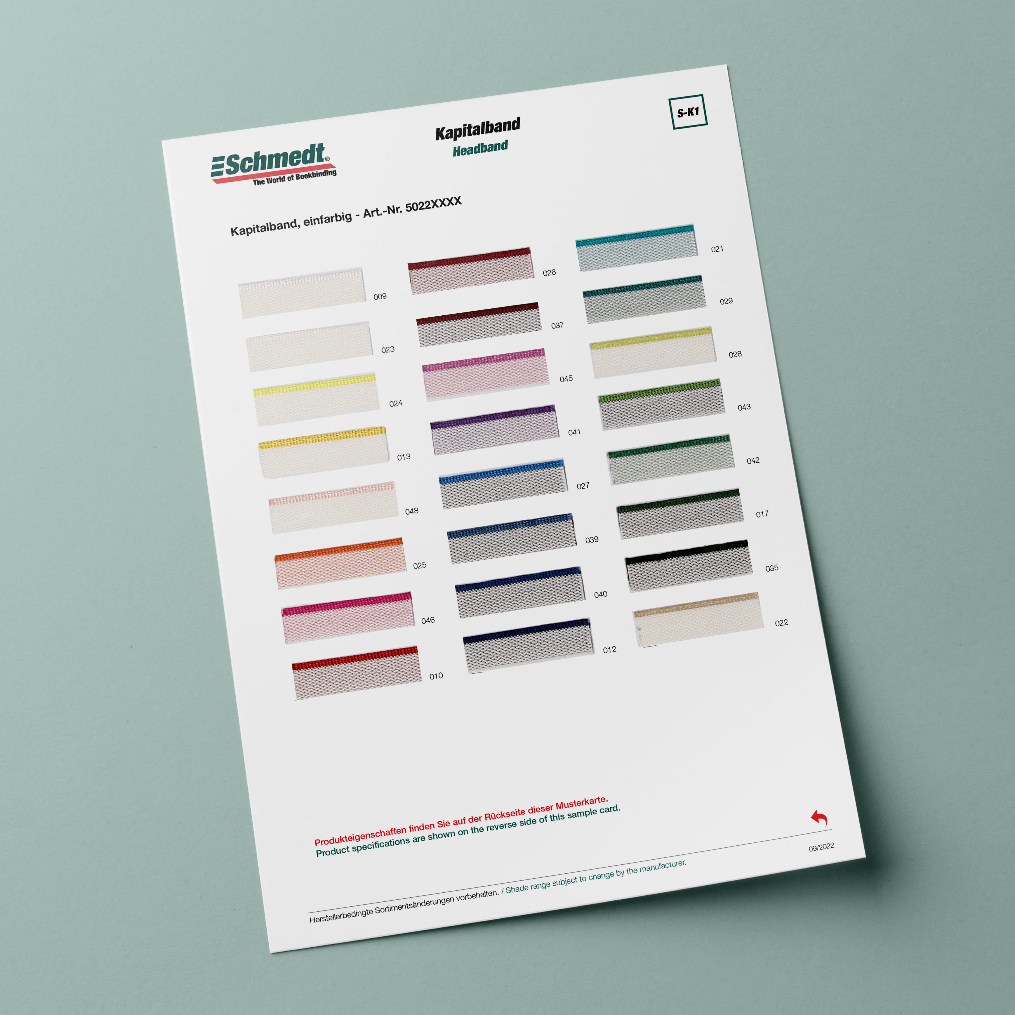 Sample cards for headband - Type S-K1 Headband 1/2...