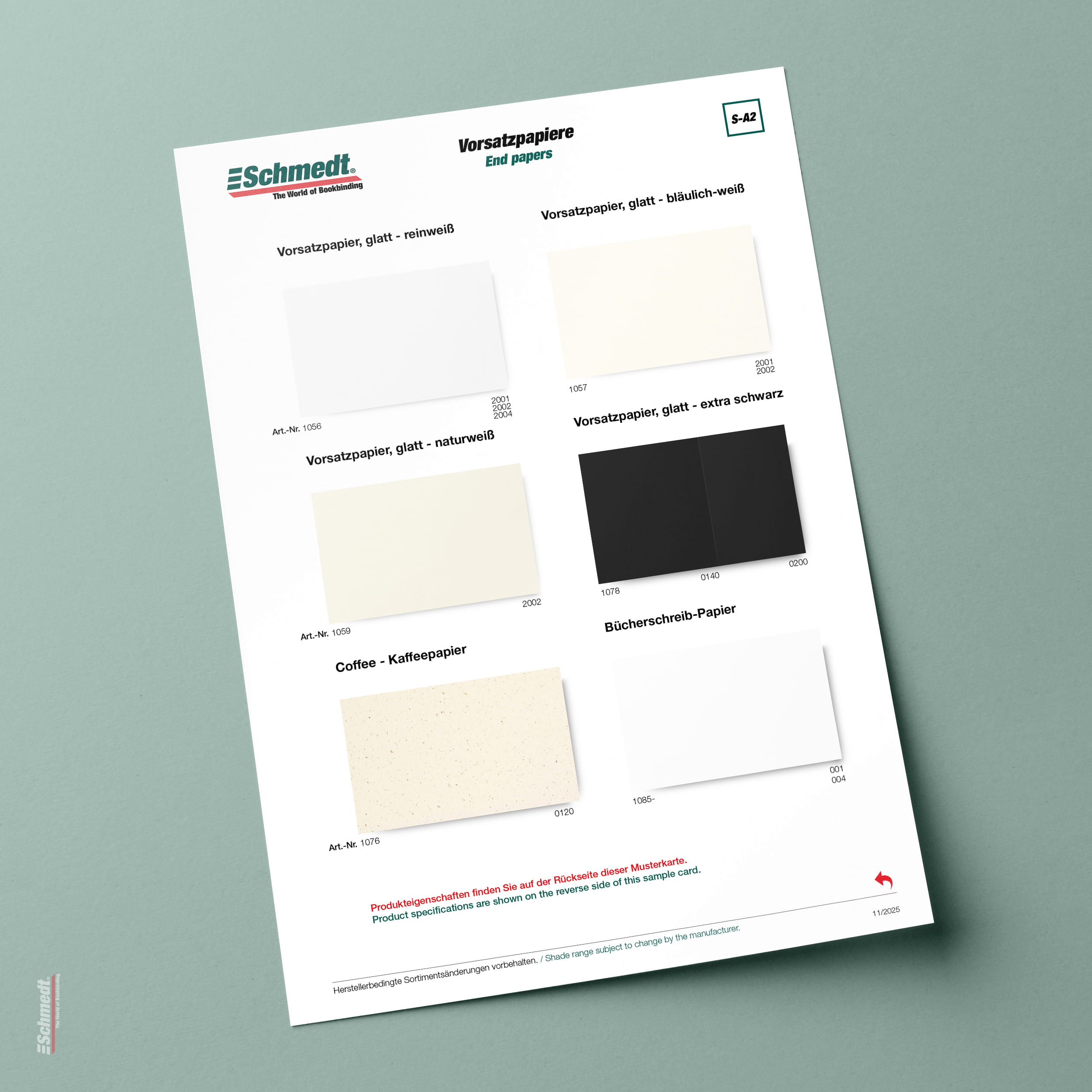 Tarjeta con muestras de papeles para guardas, lisos - Tipo S-A2 Papeles para guardas 2/2... - imagen-1