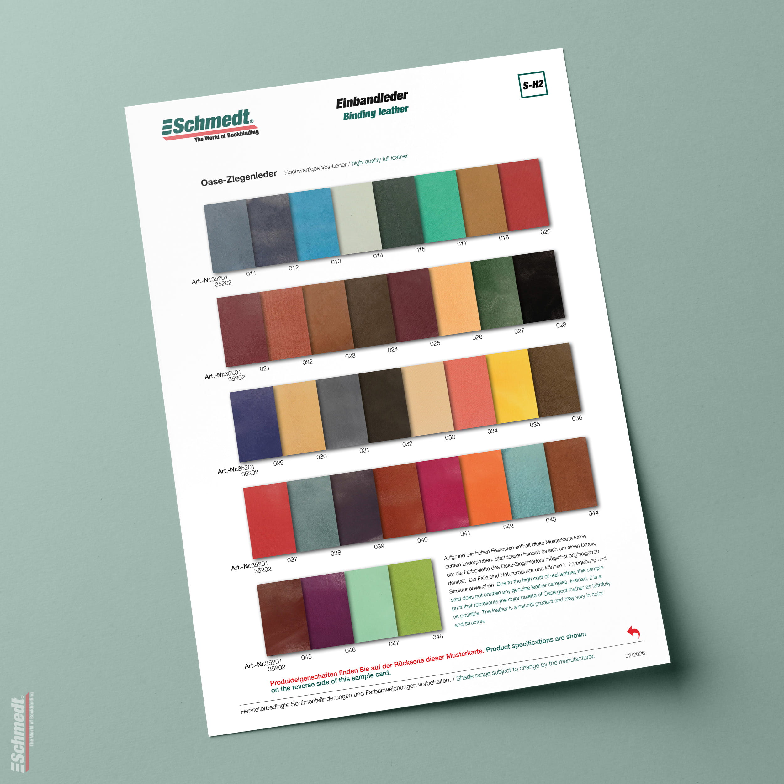 Musterkarte Oase-Ziegenleder - Typ S-H2 Voll-Leder für den Bucheinband - Achtung! Auf Grund der hohen Fellkosten handelt es sich hierbei nic... - Bild-1