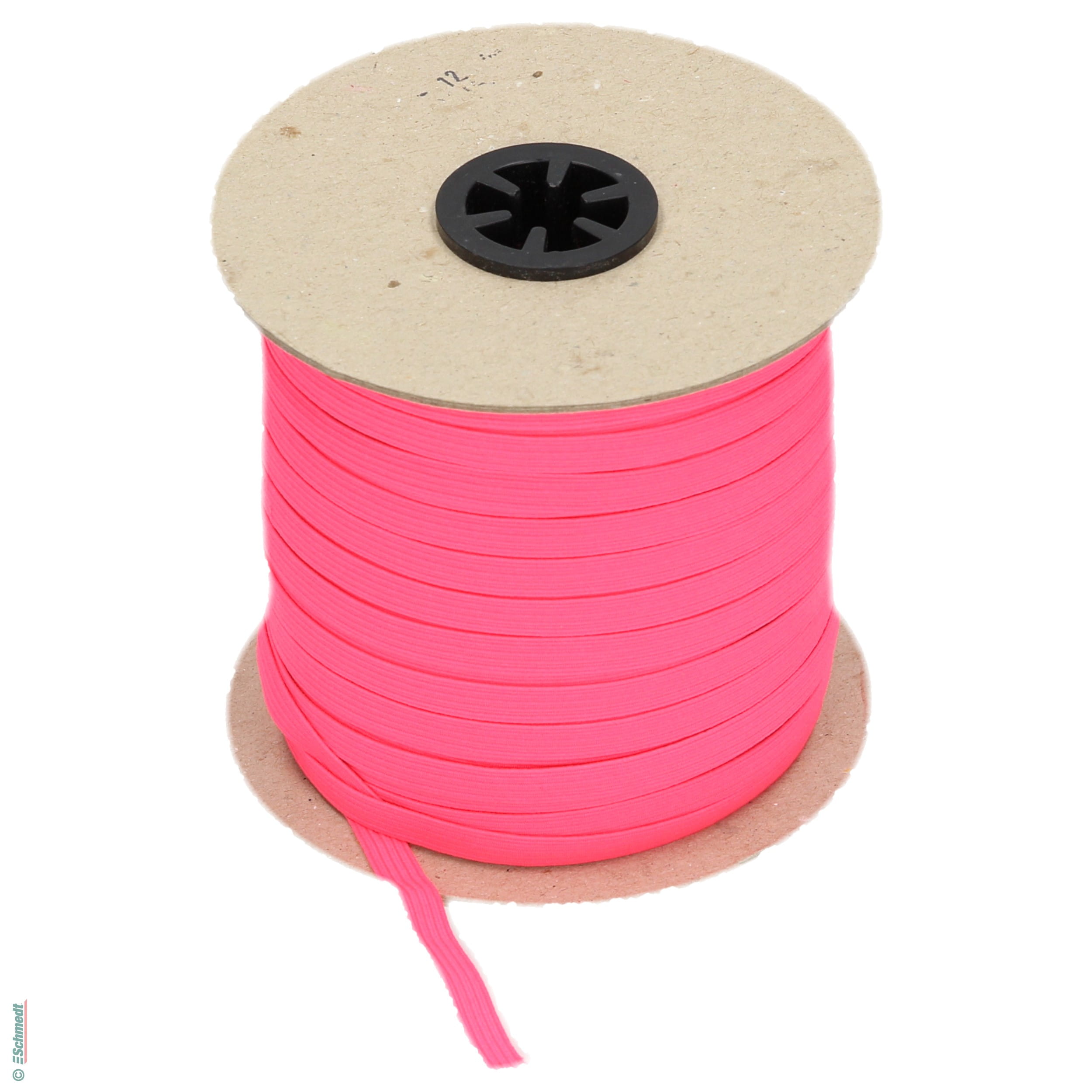 Ruban plat en caoutchouc, élastique • env. 7 mm de large - Couleur 024 - rose néon - Longueur des rlx (en m) 100 - Peut aussi être équipée d...