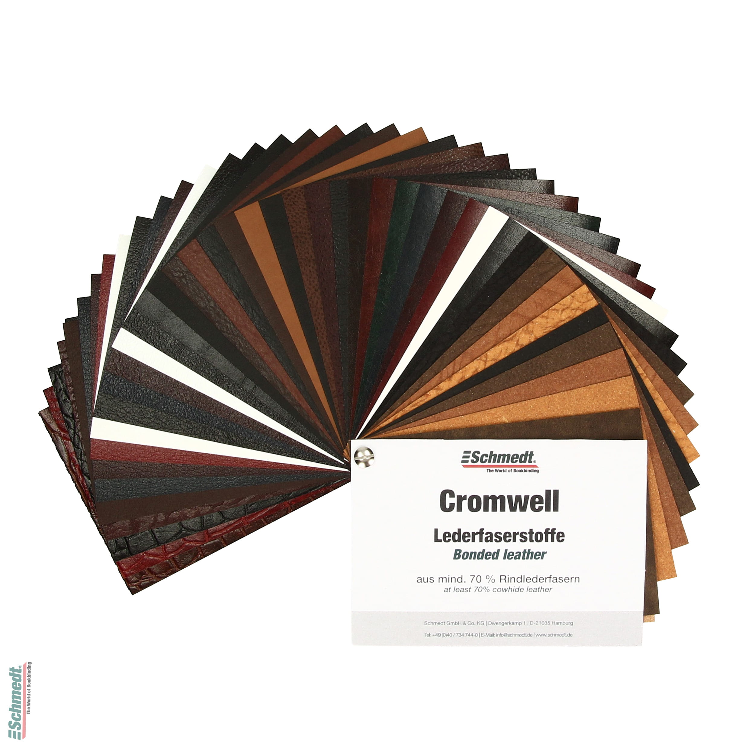 Eventail d'échantillons syndèrme de cuir Cromwell - 1 feuille 10 x 14 cm de tous les 45 types - + cartes d'échantillons S-I2, S-I3 et S-I4... - image-1
