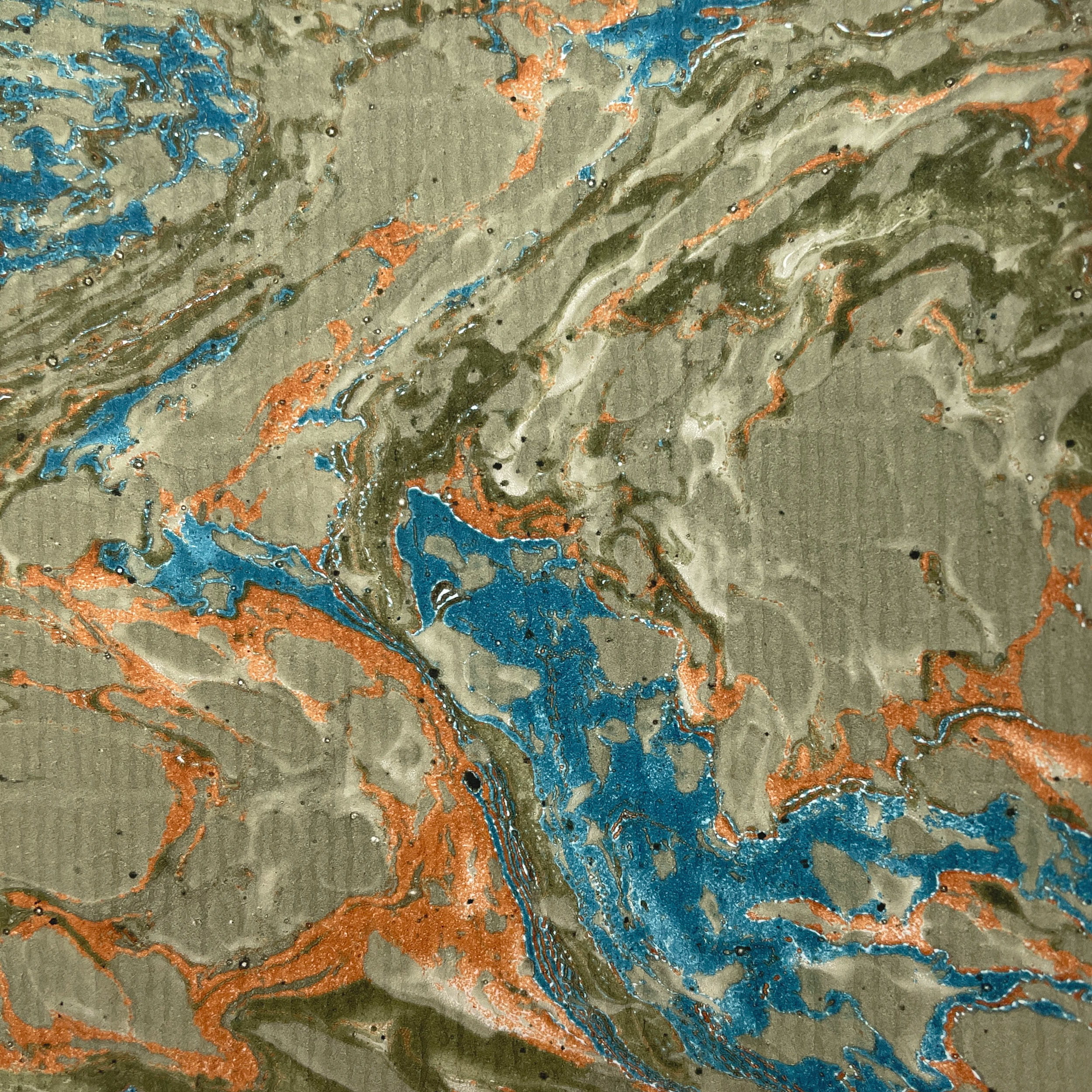 Papier marbré français véritable - Couleur 061 - vert foncé - Format 65 x 50 cm (ST)... - image-1