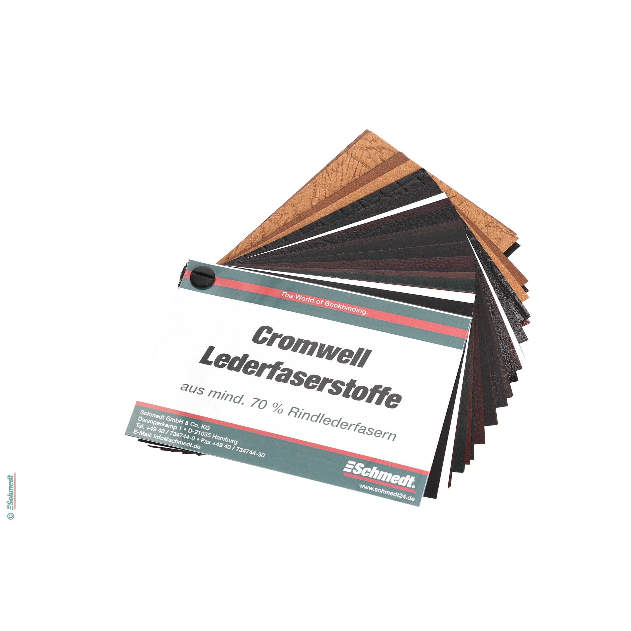 Sample fan Cromwell Bonded leather - 1 sample sheet of all 45 types in size 10 x 14 cm - + Sample cards S-I2, S-I3 and S-I4... - image-1