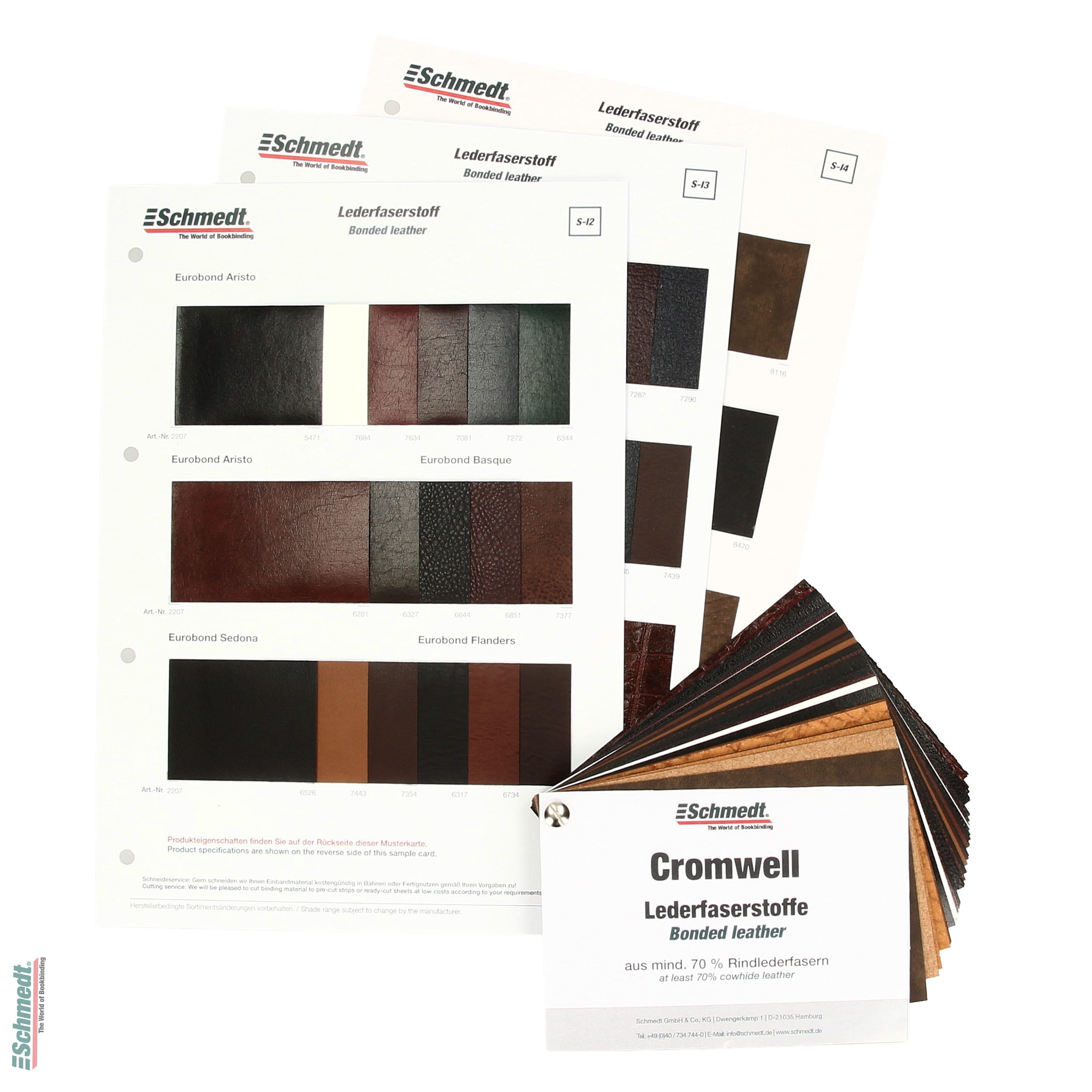Eventail d'échantillons syndèrme de cuir Cromwell - 1 feuille 10 x 14 cm de tous les 45 types - + cartes d'échantillons S-I2, S-I3 et S-I4... - image-1